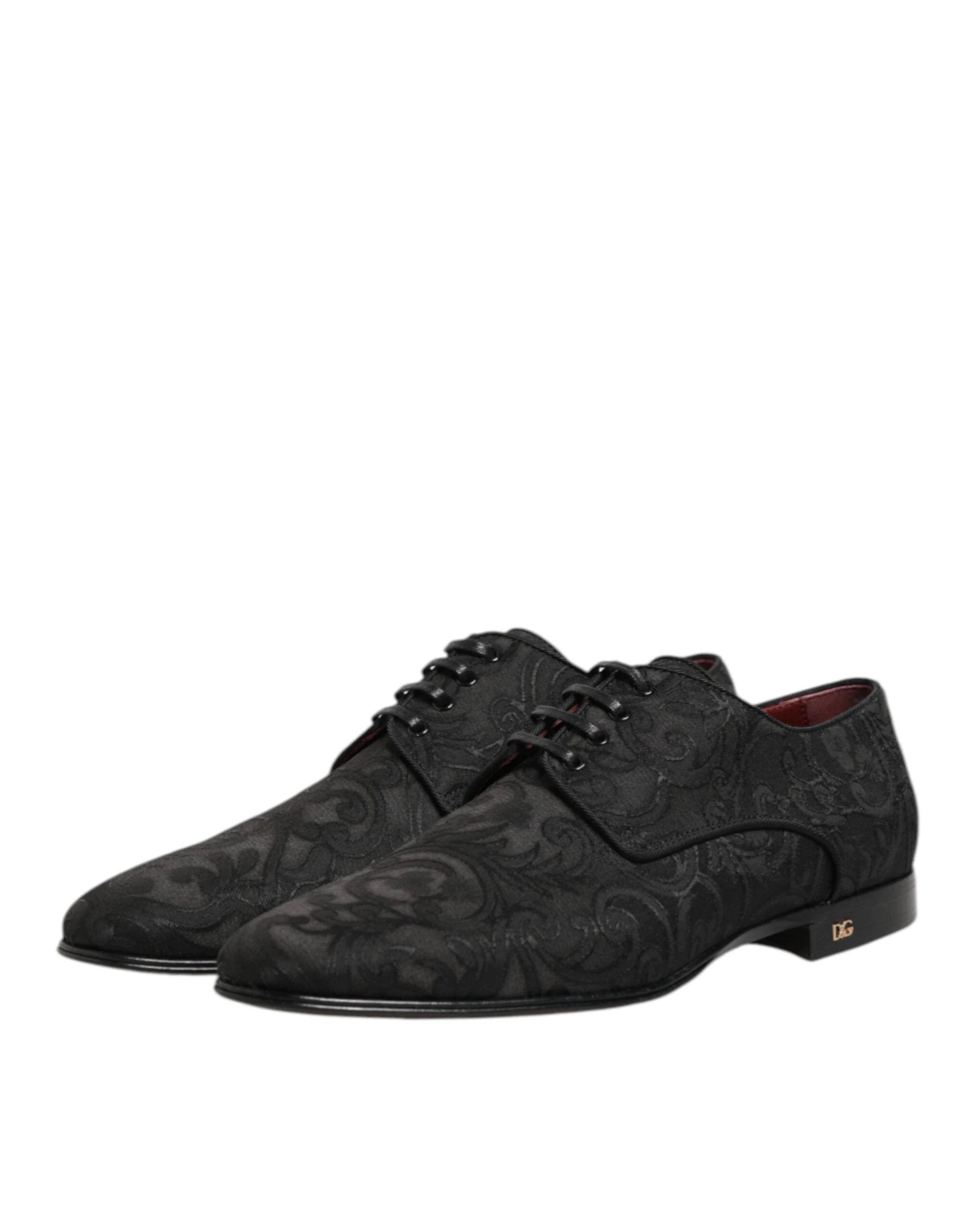 Dolce & Gabbana Black Brocade Lace Up Derby Men Dress Shoes by Dolce & Gabbana