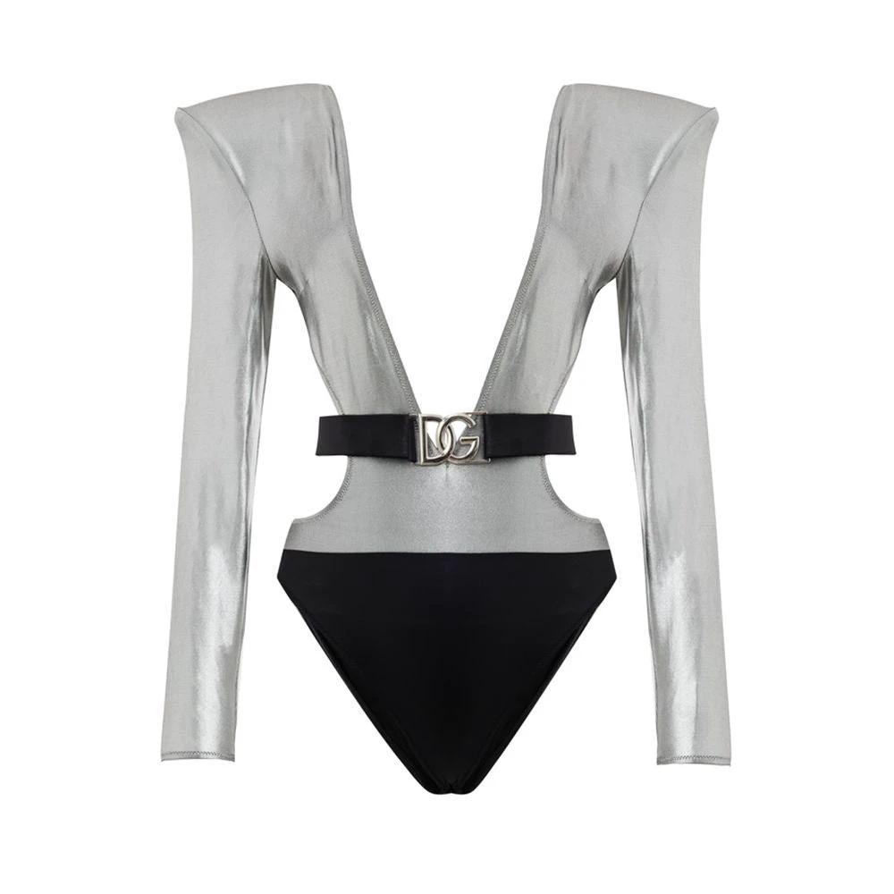 Dolce & Gabbana Gray Viscose One-Piece Swimsuit by Dolce & Gabbana