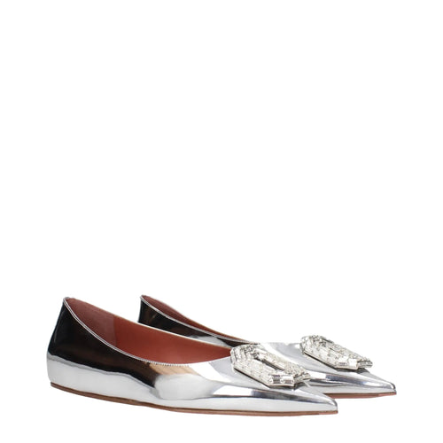 Ballerines en cuir gris Amina Muaddi