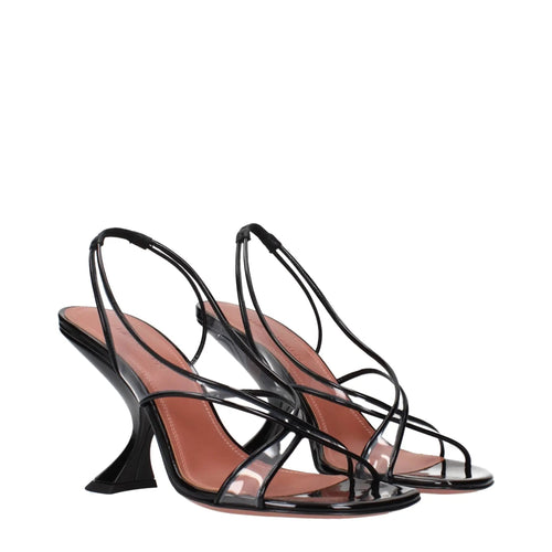 Sandales à talons aiguilles en cuir noir Amina Muaddi