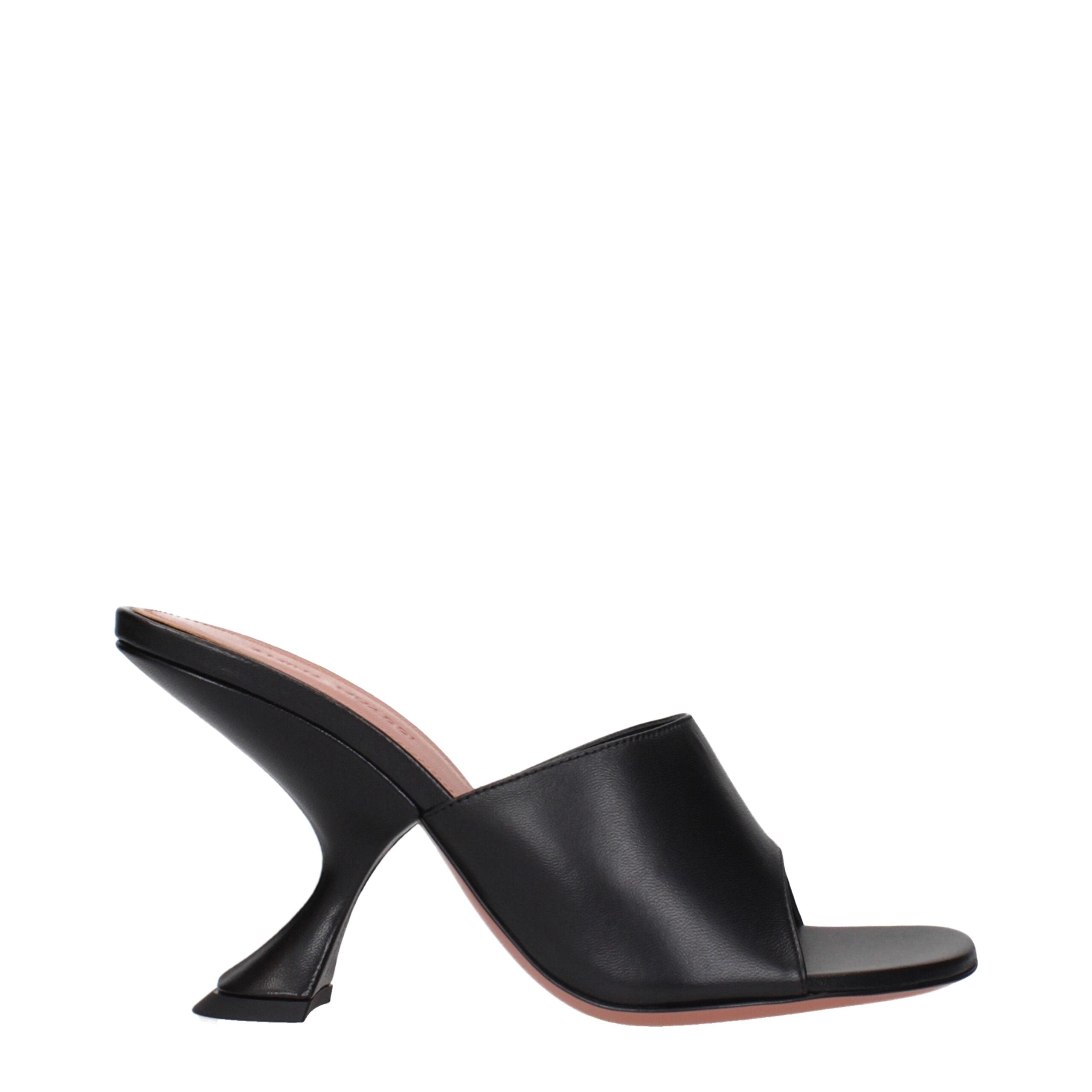 Sandales à talons aiguilles en cuir noir Amina Muaddi