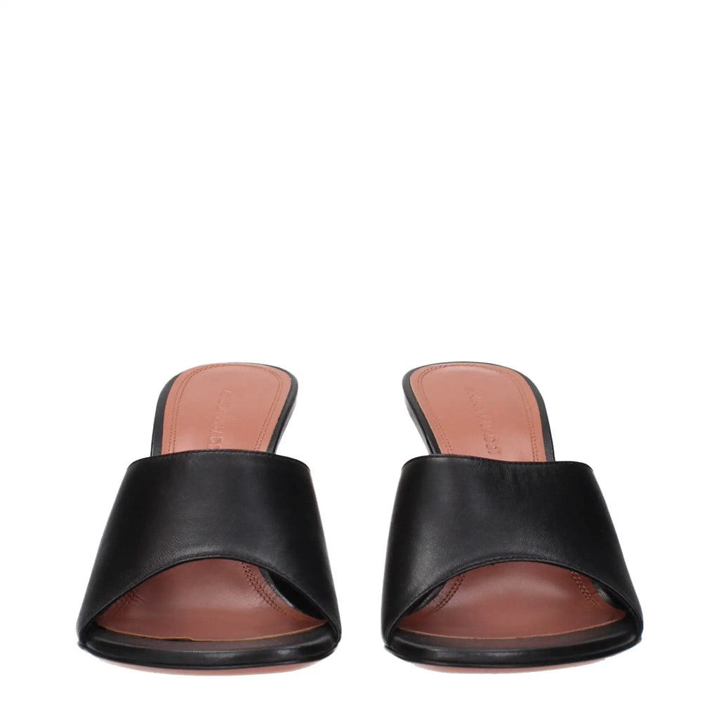 Amina Muaddi Black Leather Stiletto Heel Sandals