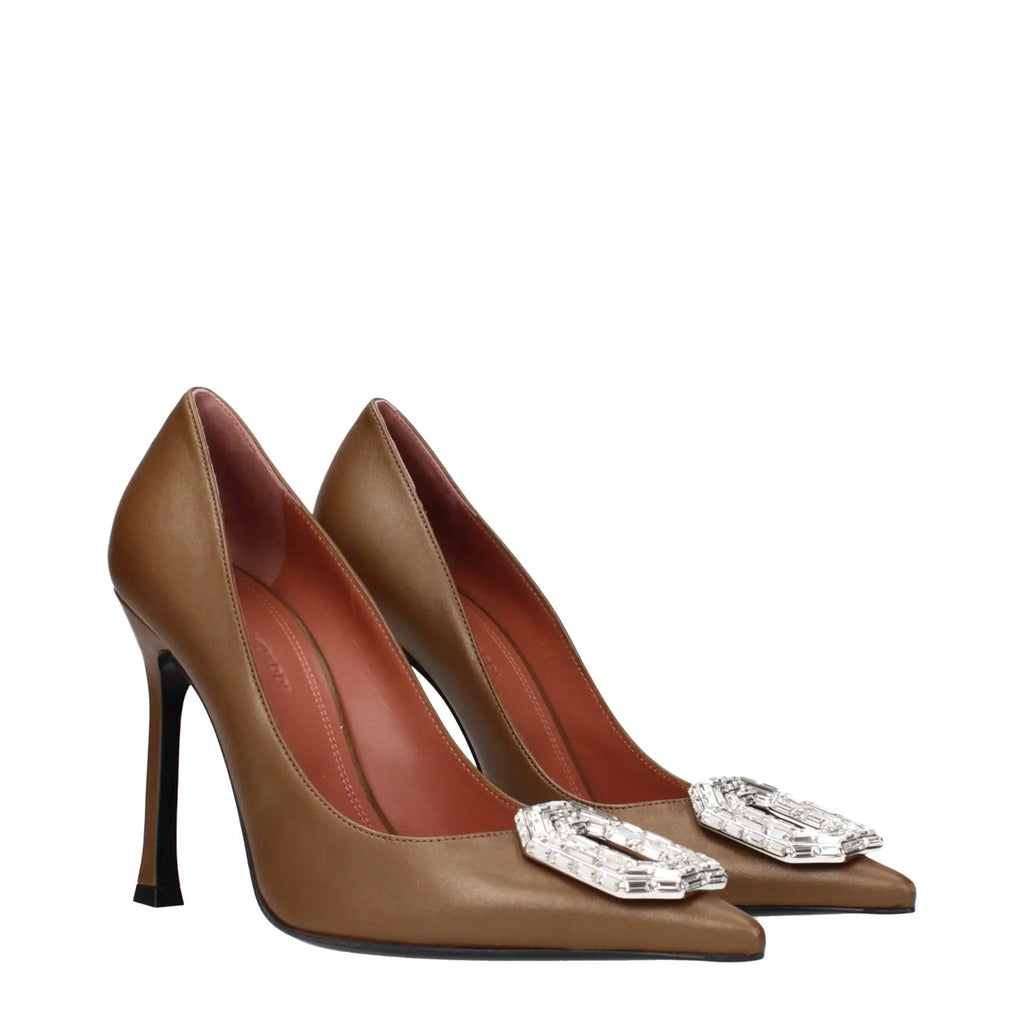 Escarpins à talons hauts en cuir marron Amina Muaddi
