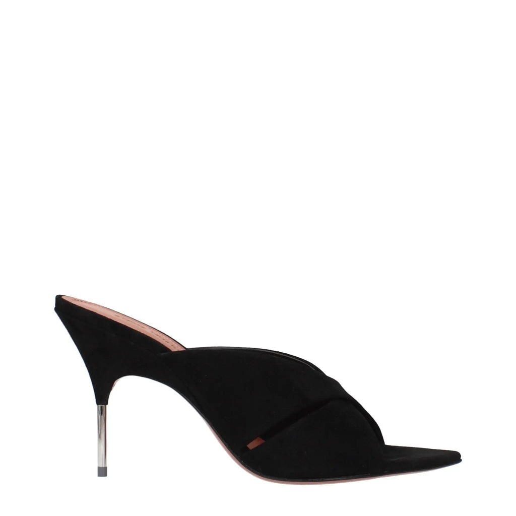 Sandales à talons aiguilles en cuir noir Amina Muaddi