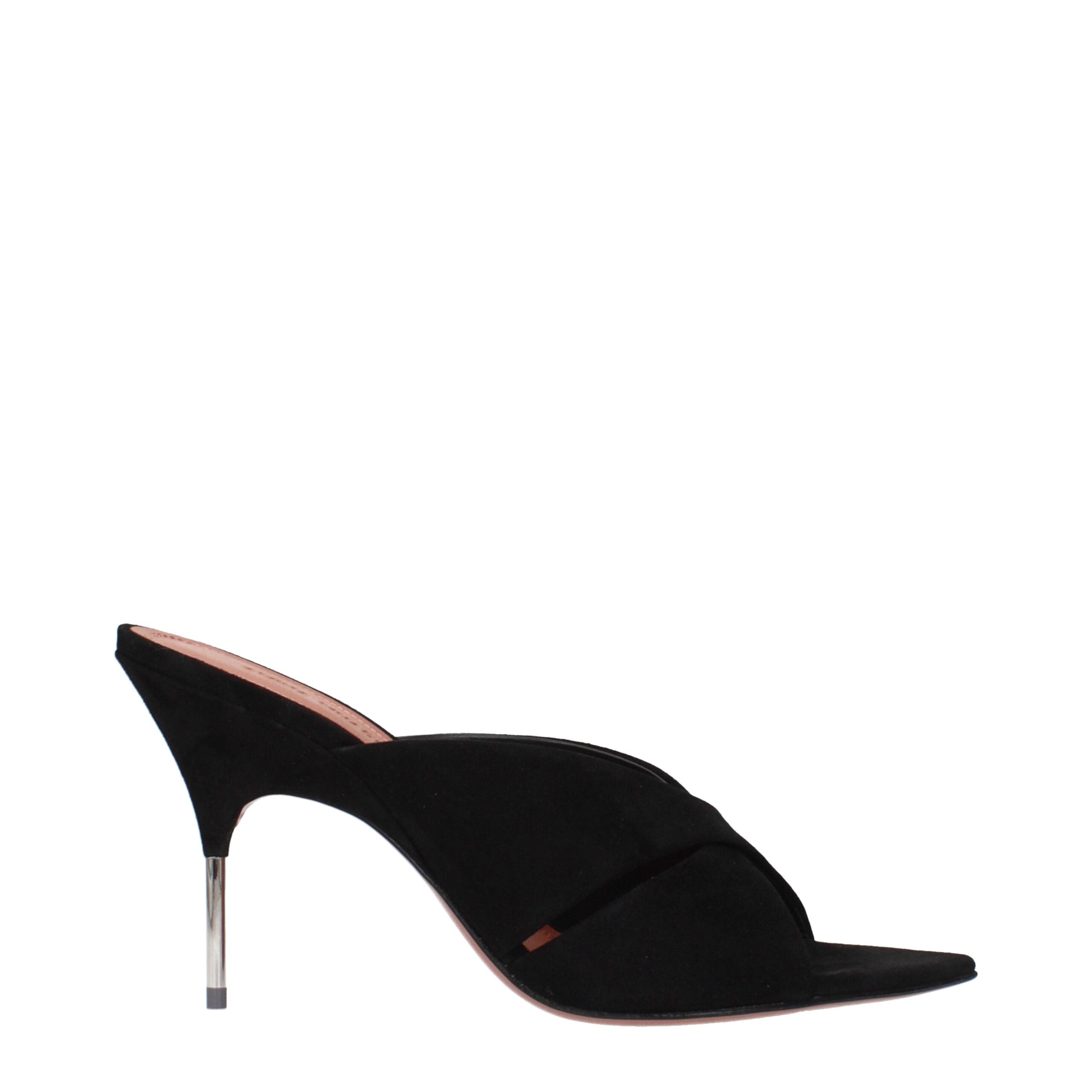 Sandales à talons aiguilles en cuir noir Amina Muaddi