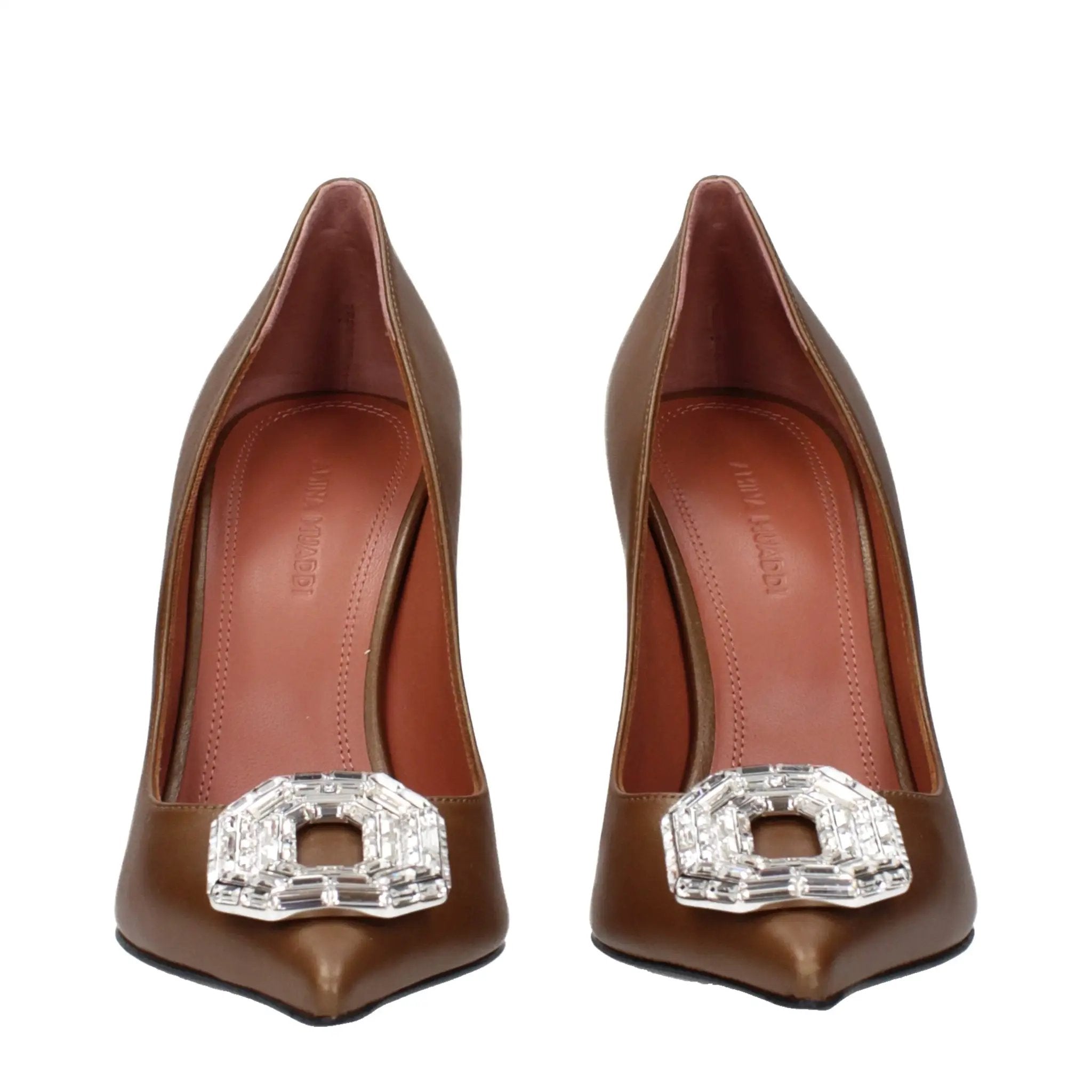 Escarpins à talons hauts en cuir marron Amina Muaddi