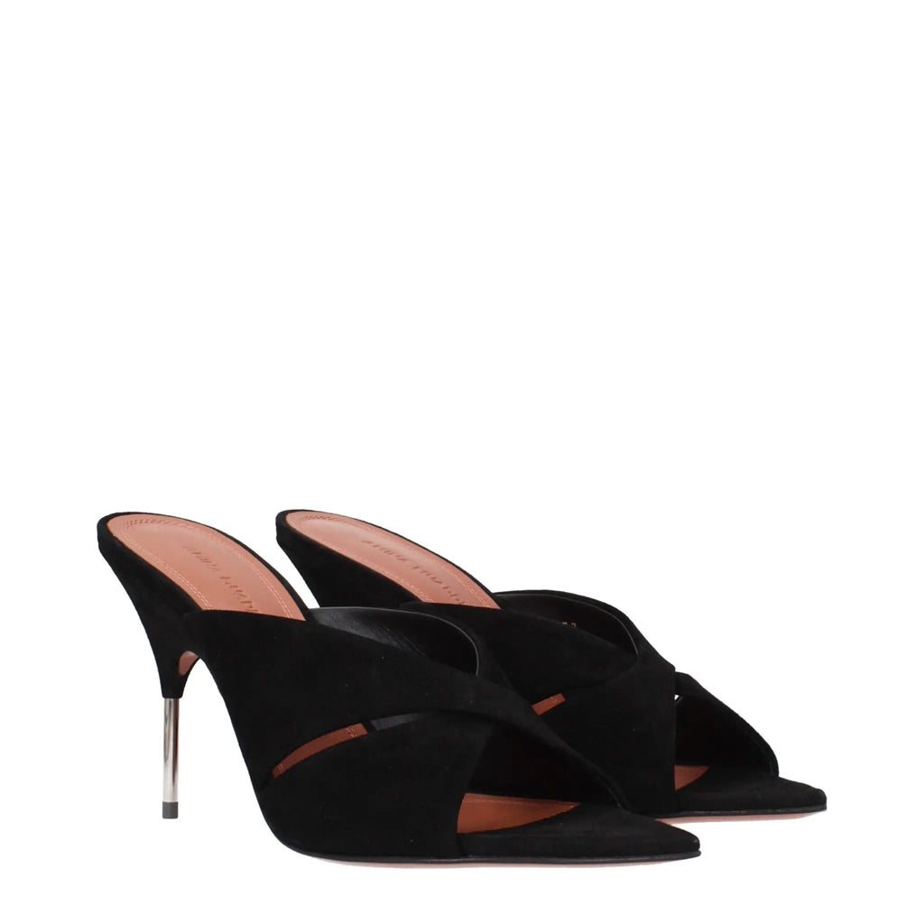 Sandales à talons aiguilles en cuir noir Amina Muaddi