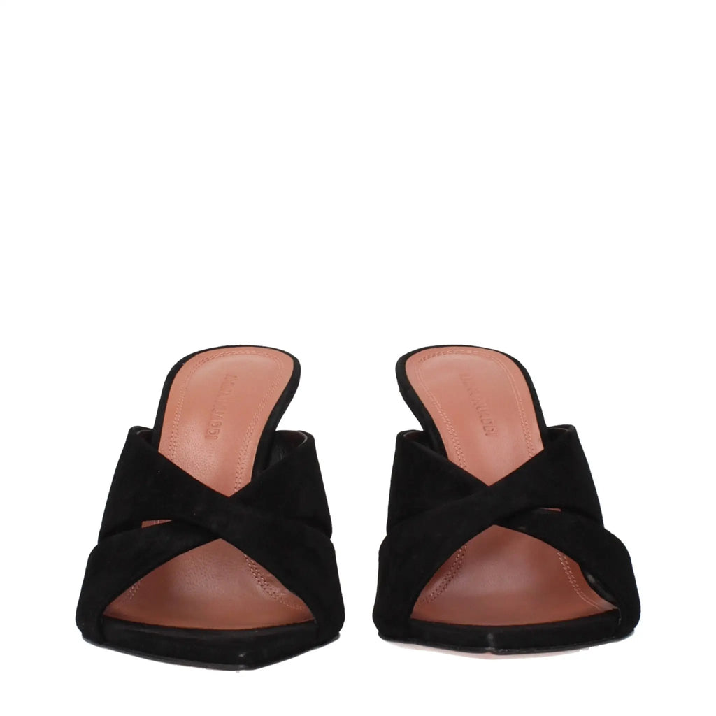 Sandales à talons aiguilles en cuir noir Amina Muaddi
