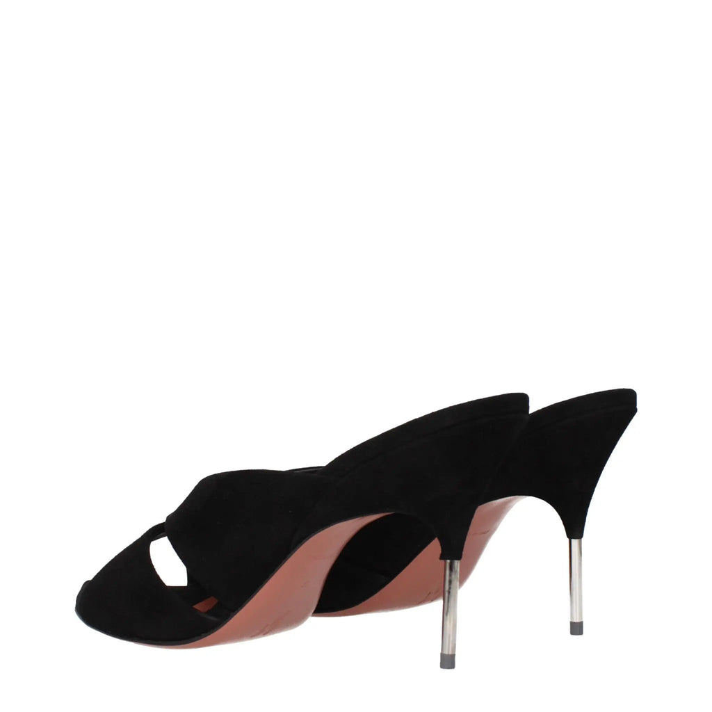Sandales à talons aiguilles en cuir noir Amina Muaddi