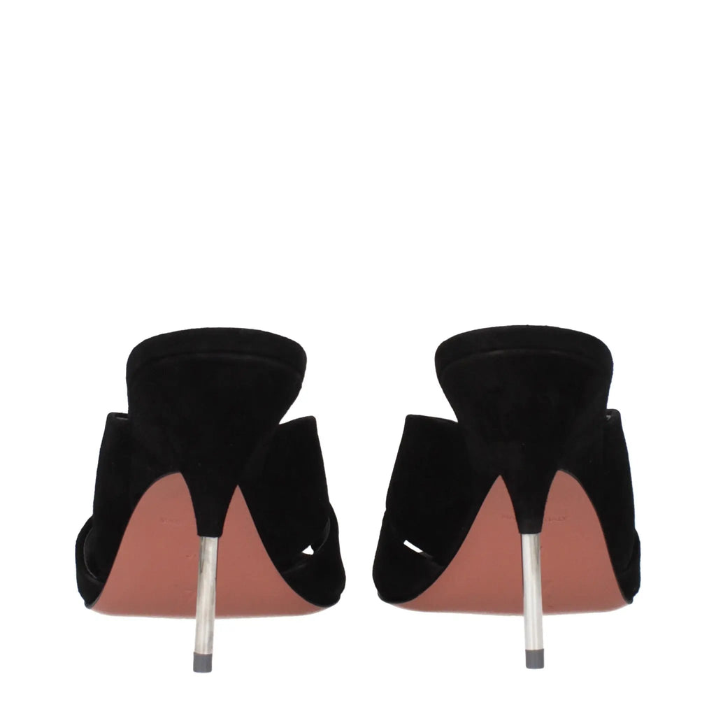 Sandales à talons aiguilles en cuir noir Amina Muaddi