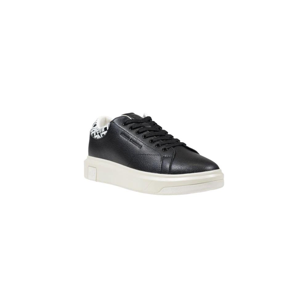 Armani Exchange Black And White Leather Low Top Sneakers by Armani Exchange
