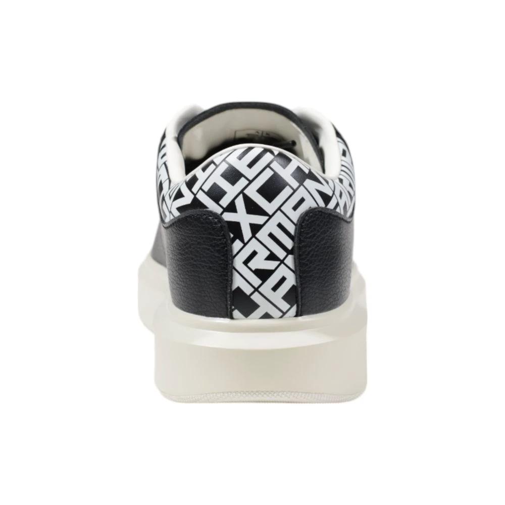 Armani Exchange Black And White Leather Low Top Sneakers by Armani Exchange