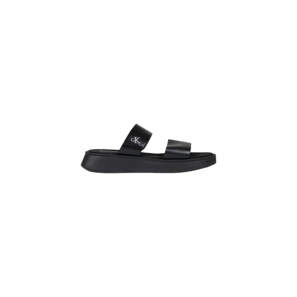 Calvin Klein Jeans Black Leather Flat Sandals by Calvin Klein Jeans