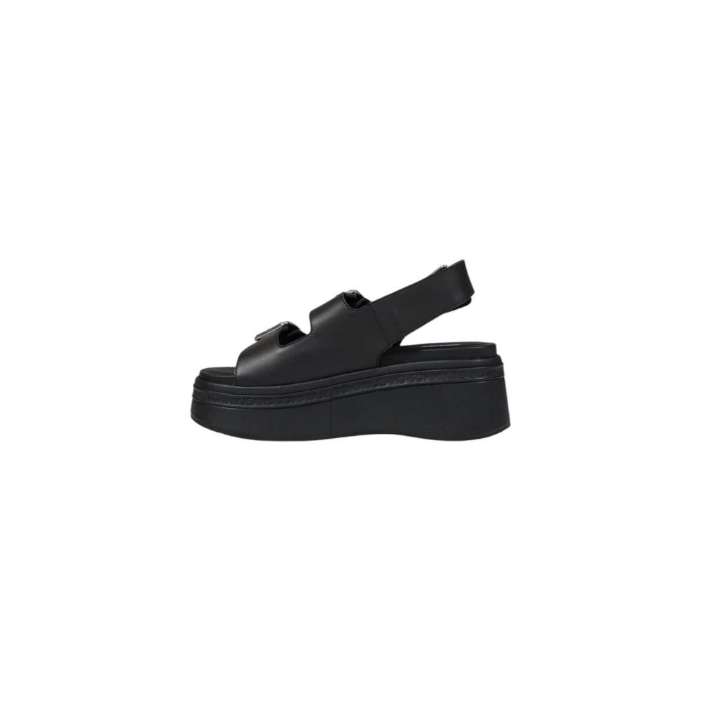 Tommy Hilfiger Jeans Black Leather Platform Sandals by Tommy Hilfiger Jeans