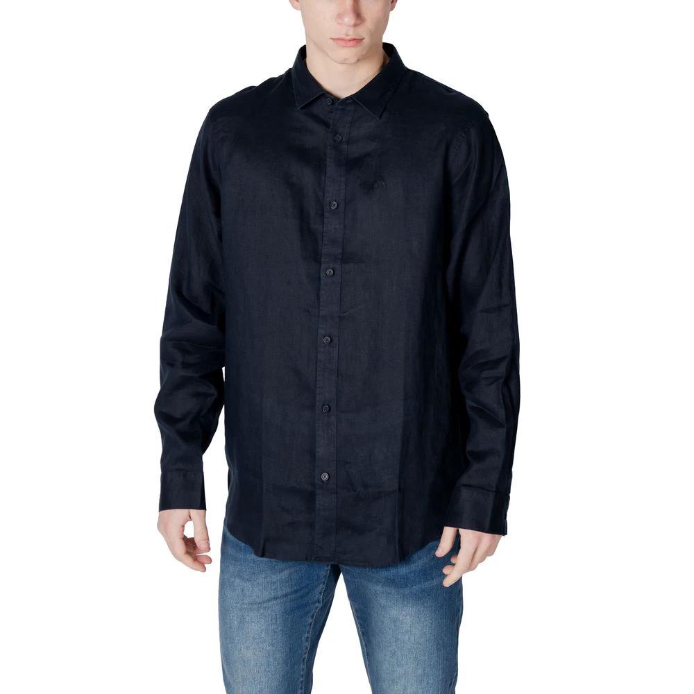 Armani Exchange Blue Linen Dress Shirt by Armani Exchange