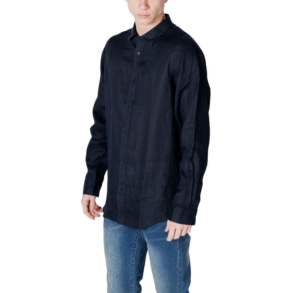 Armani Exchange Blue Linen Dress Shirt by Armani Exchange
