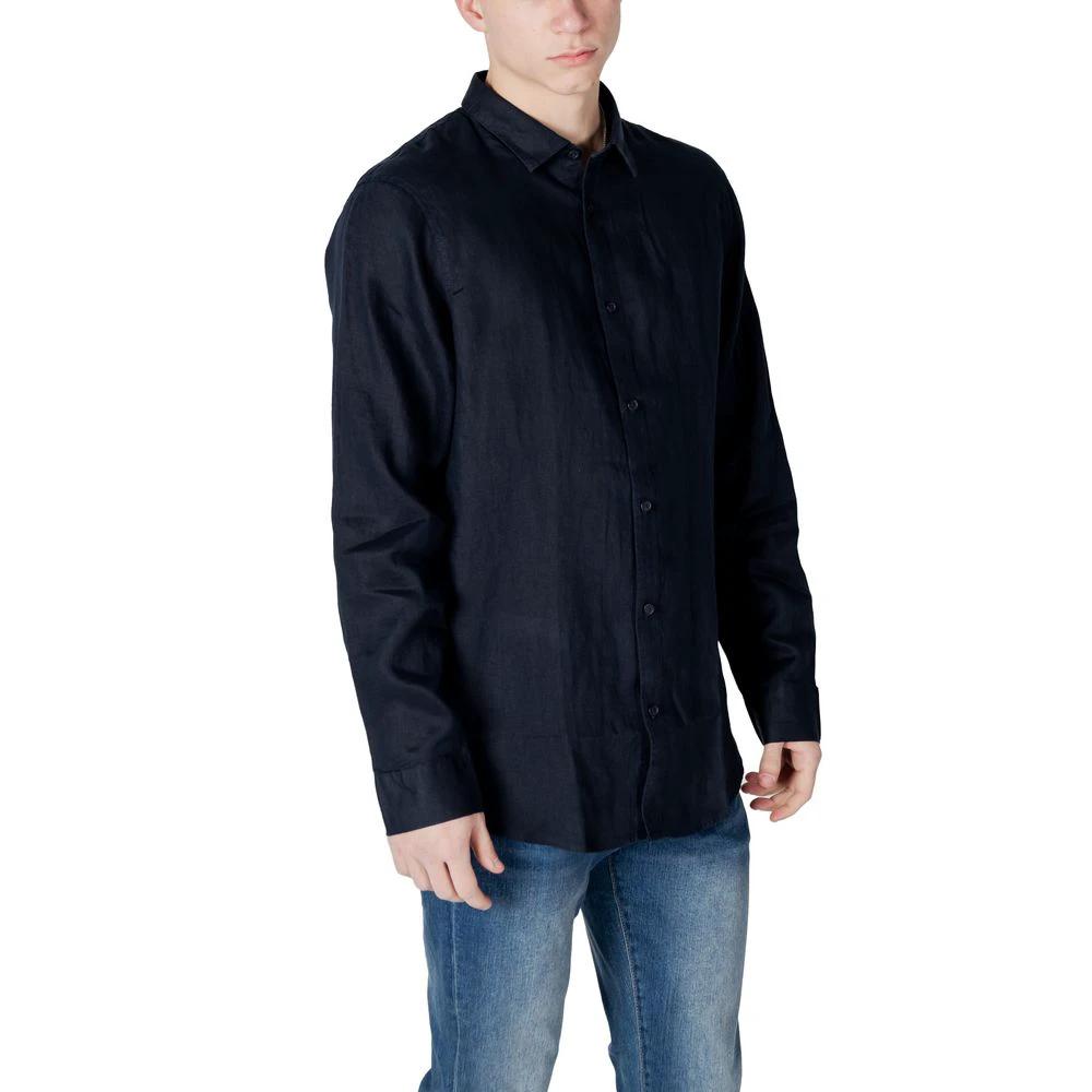 Armani Exchange Blue Linen Dress Shirt by Armani Exchange