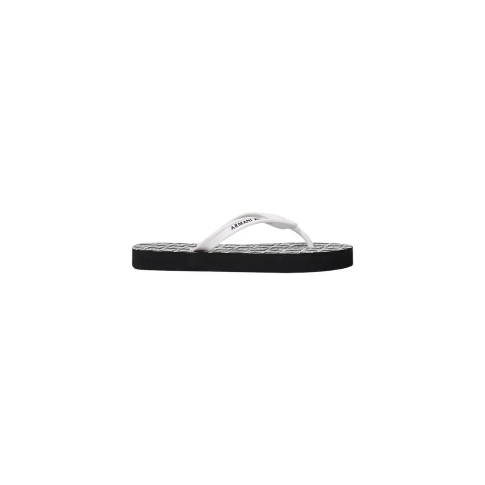 Armani Exchange Black And White Rubber Flip-Flop Sandals by Armani Exchange