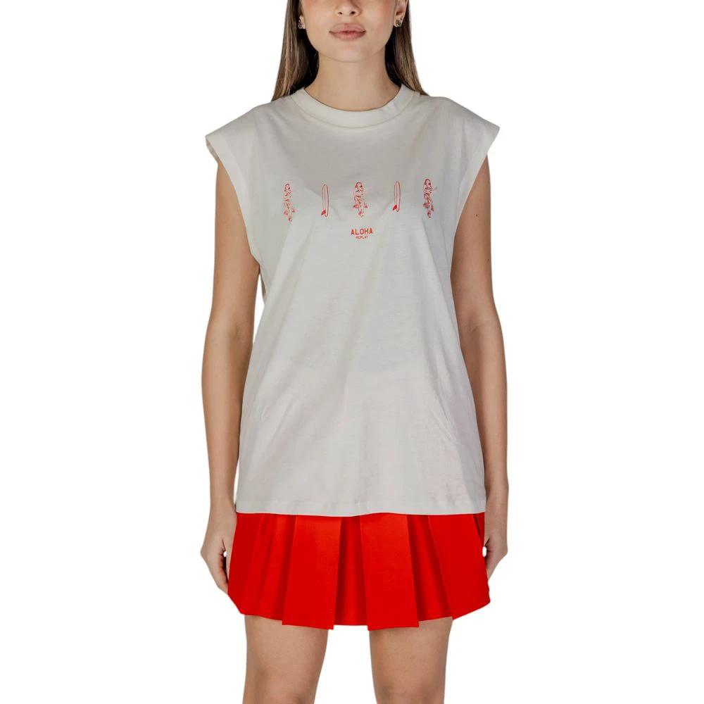 Replay Cream Cotton Tank Tops by Replay