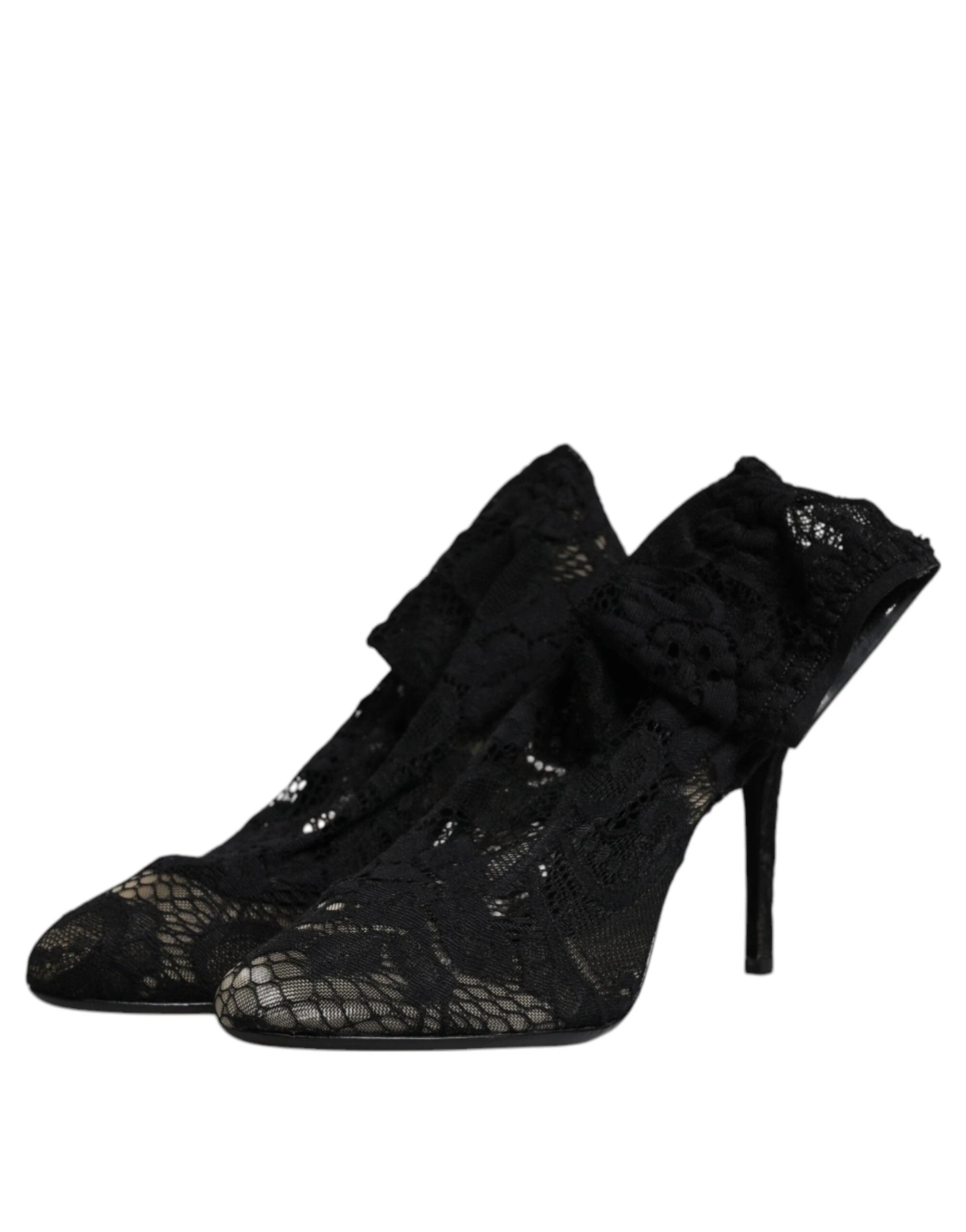 Dolce & Gabbana Black Lace Stretch Heels Mid Calf Boots Shoes by Dolce & Gabbana