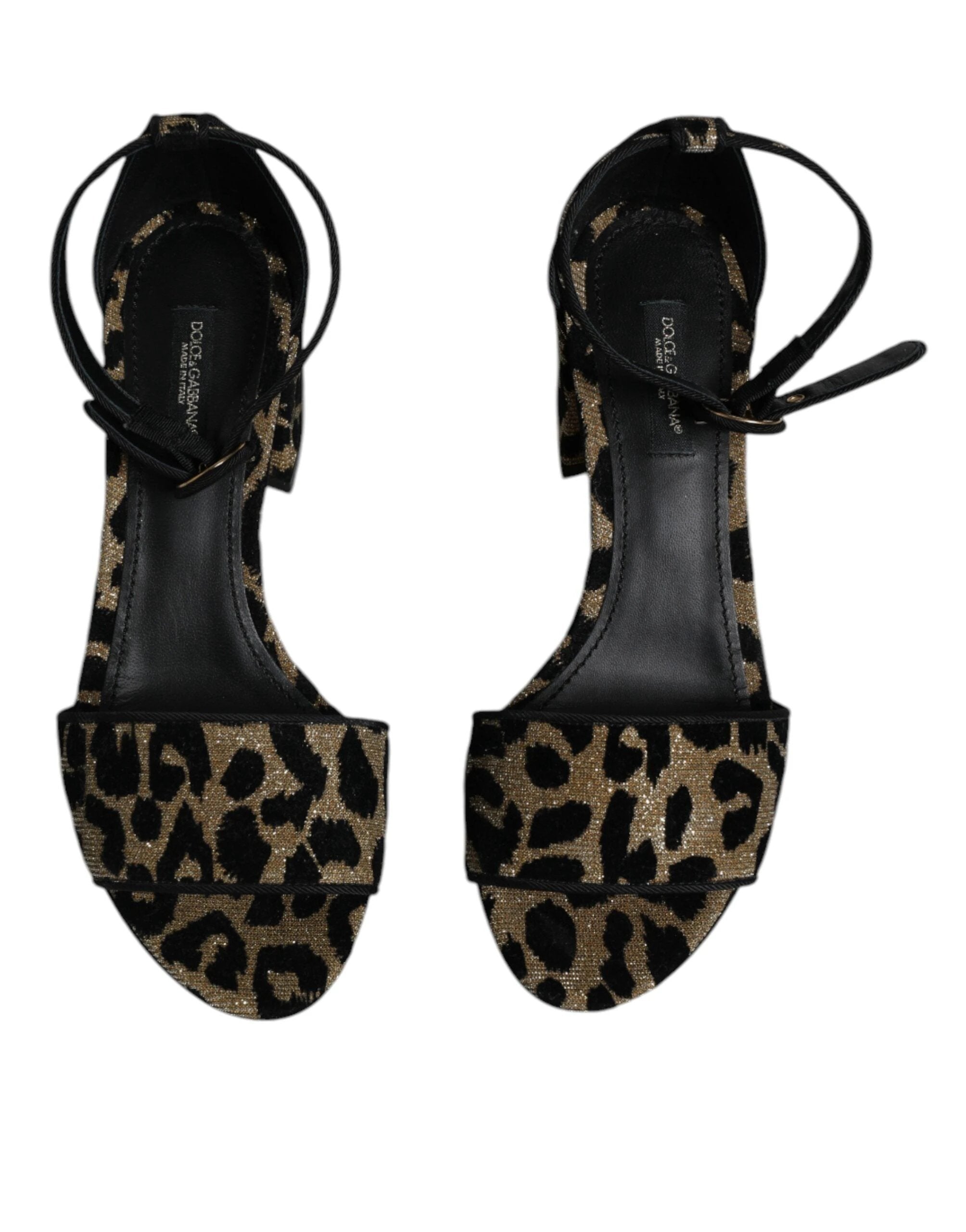 Dolce & Gabbana Gold Leopard Ankle Strap Heels Sandals Shoes by Dolce & Gabbana