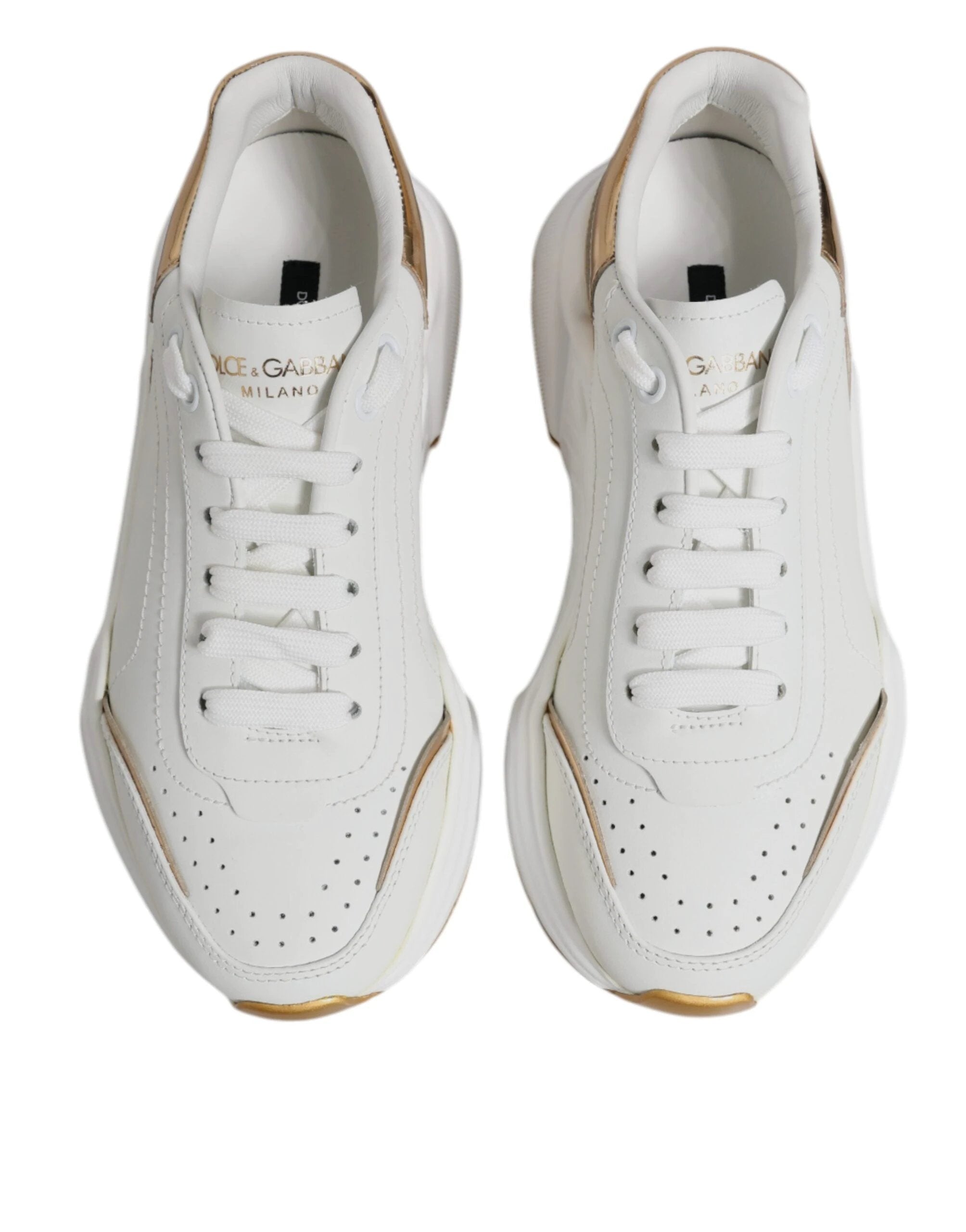 Dolce & Gabbana White Gold Daymaster Low Top Sneakers Shoes by Dolce & Gabbana