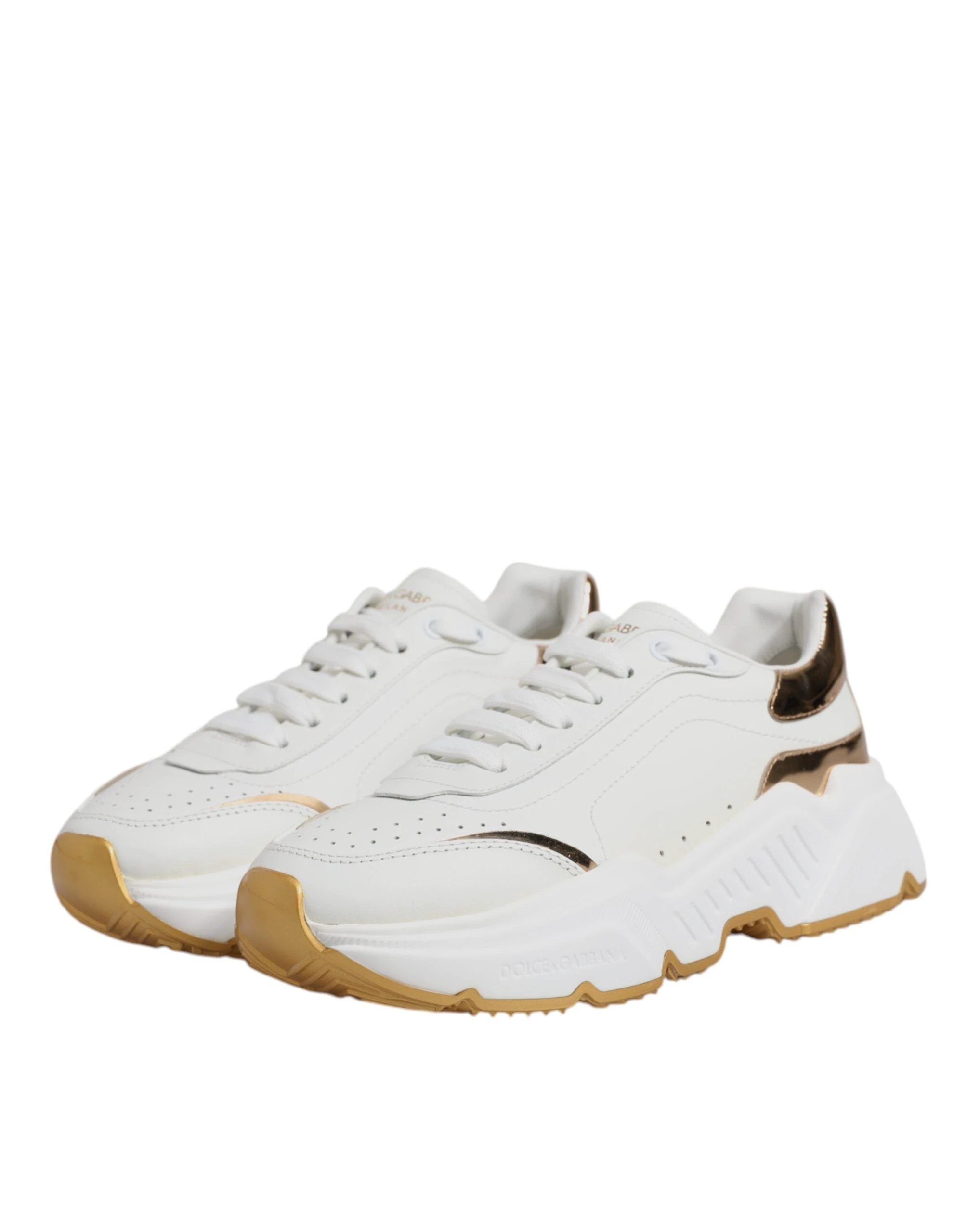 Dolce & Gabbana White Gold Daymaster Low Top Sneakers Shoes by Dolce & Gabbana