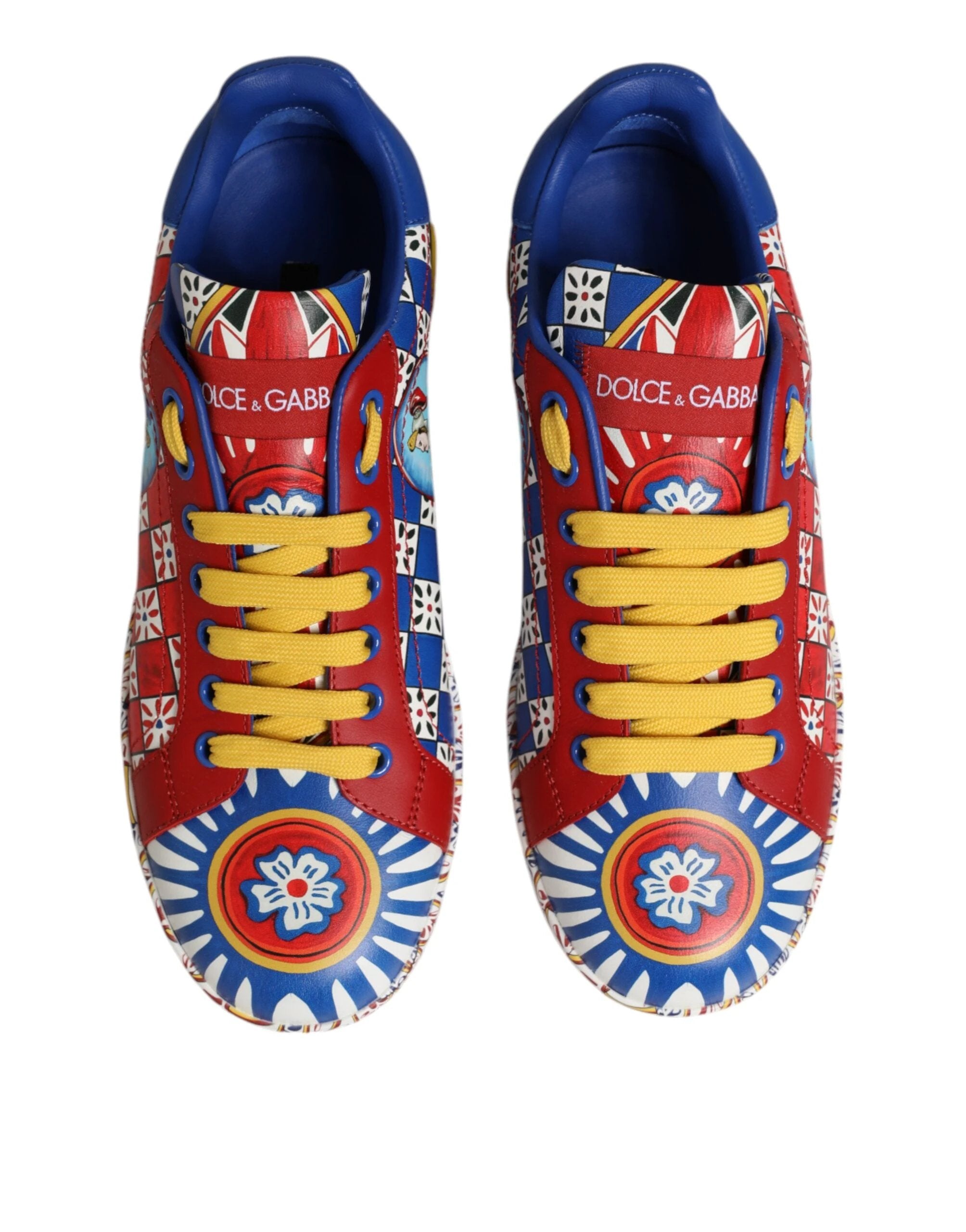 Dolce & Gabbana Portofino Carretto Printed Leather Sneakers Shoes by Dolce & Gabbana
