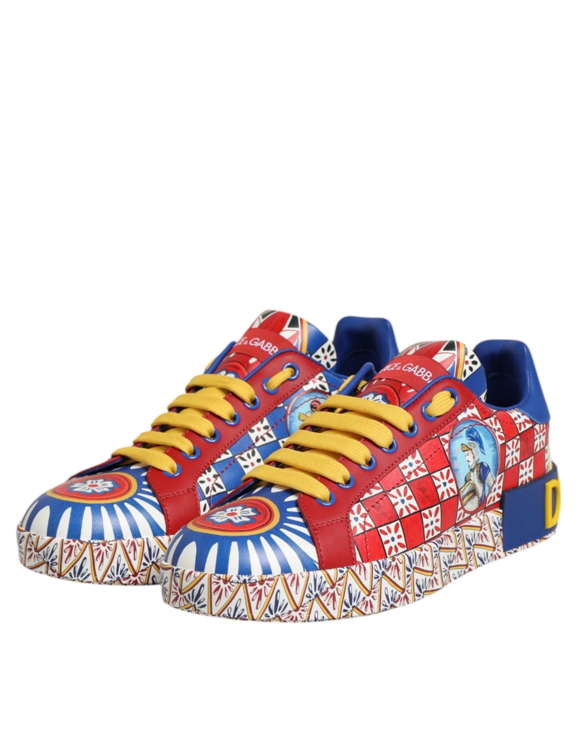 Dolce & Gabbana Portofino Carretto Printed Leather Sneakers Shoes by Dolce & Gabbana
