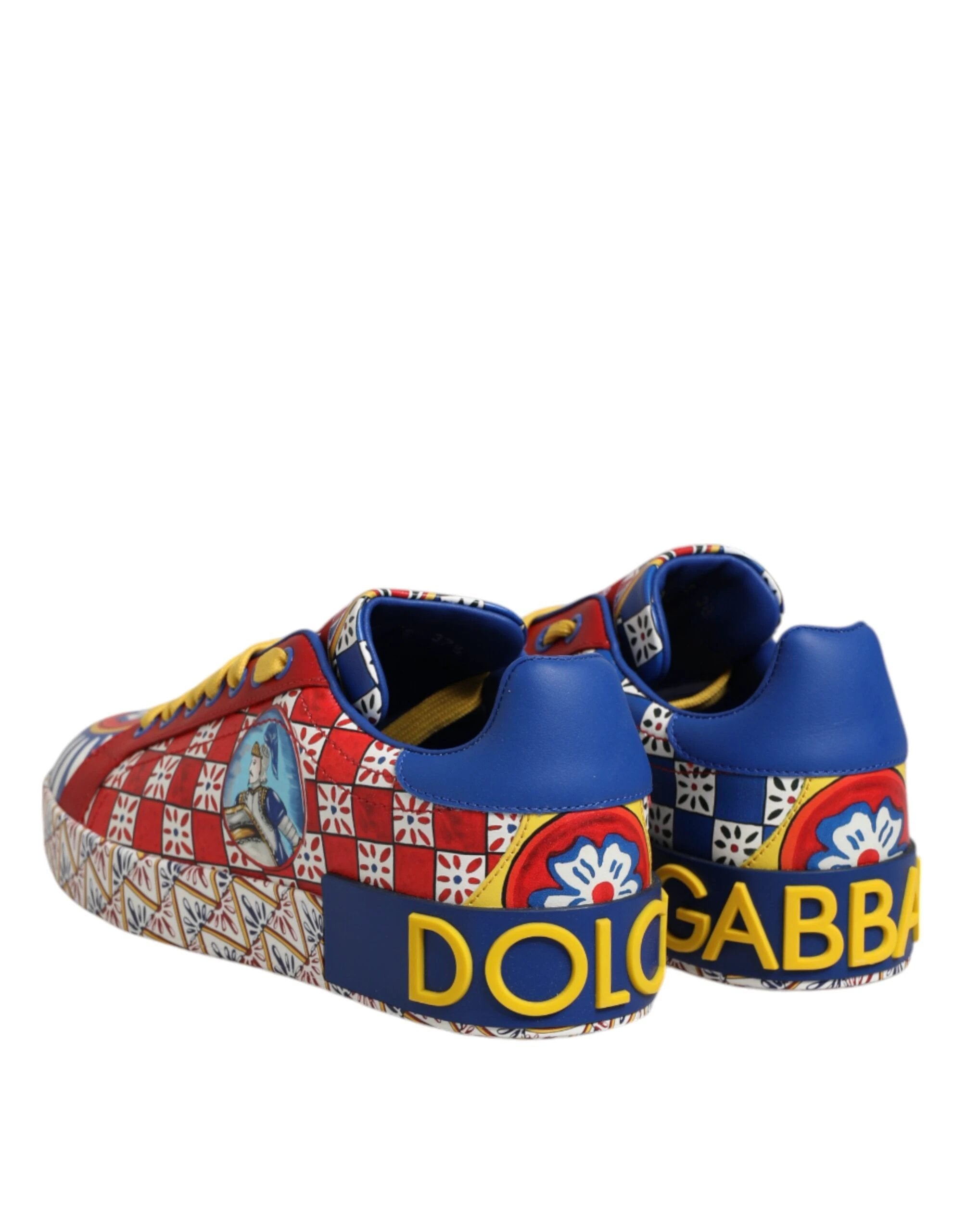 Dolce & Gabbana Portofino Carretto Printed Leather Sneakers Shoes by Dolce & Gabbana
