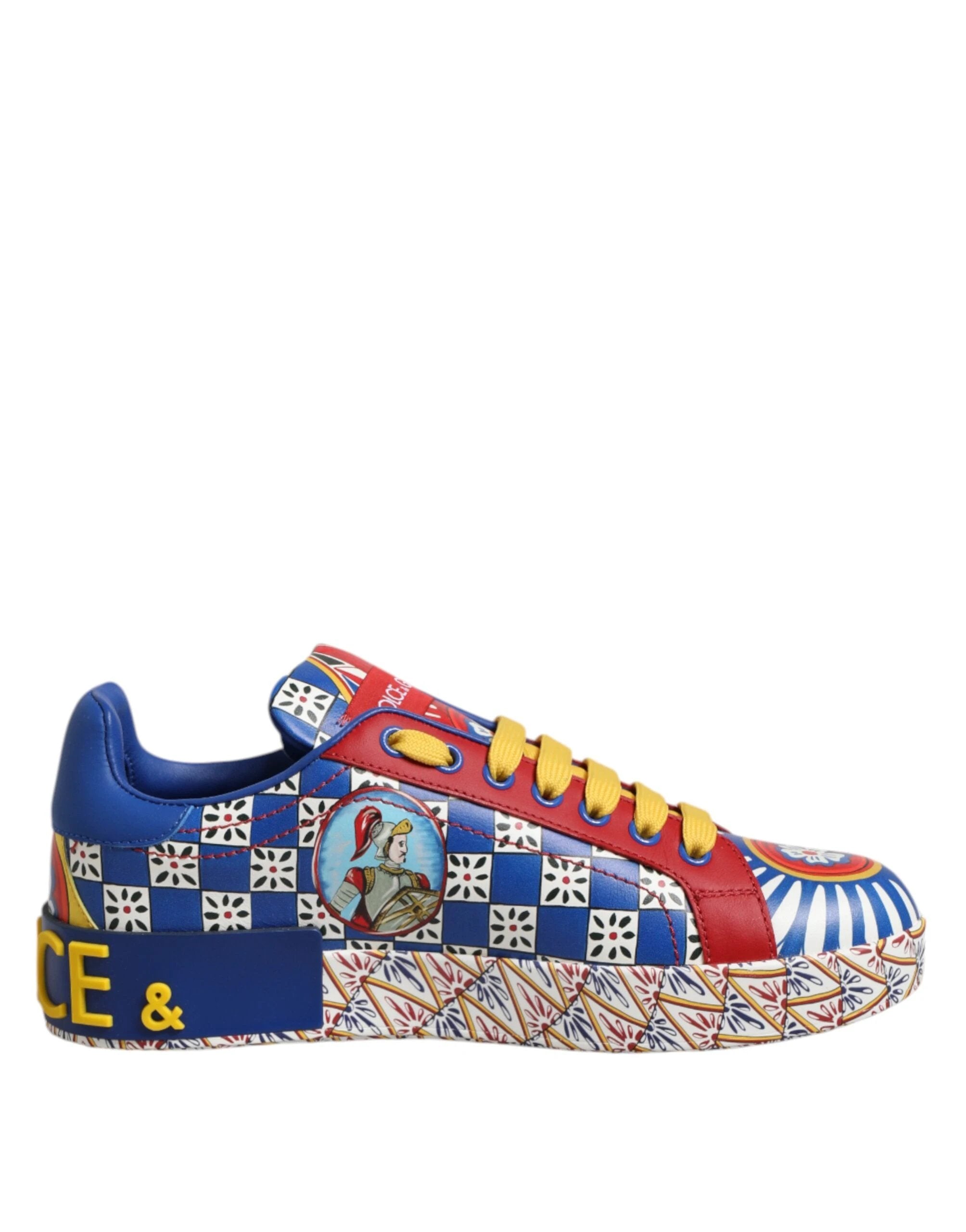 Dolce & Gabbana Portofino Carretto Printed Leather Sneakers Shoes by Dolce & Gabbana