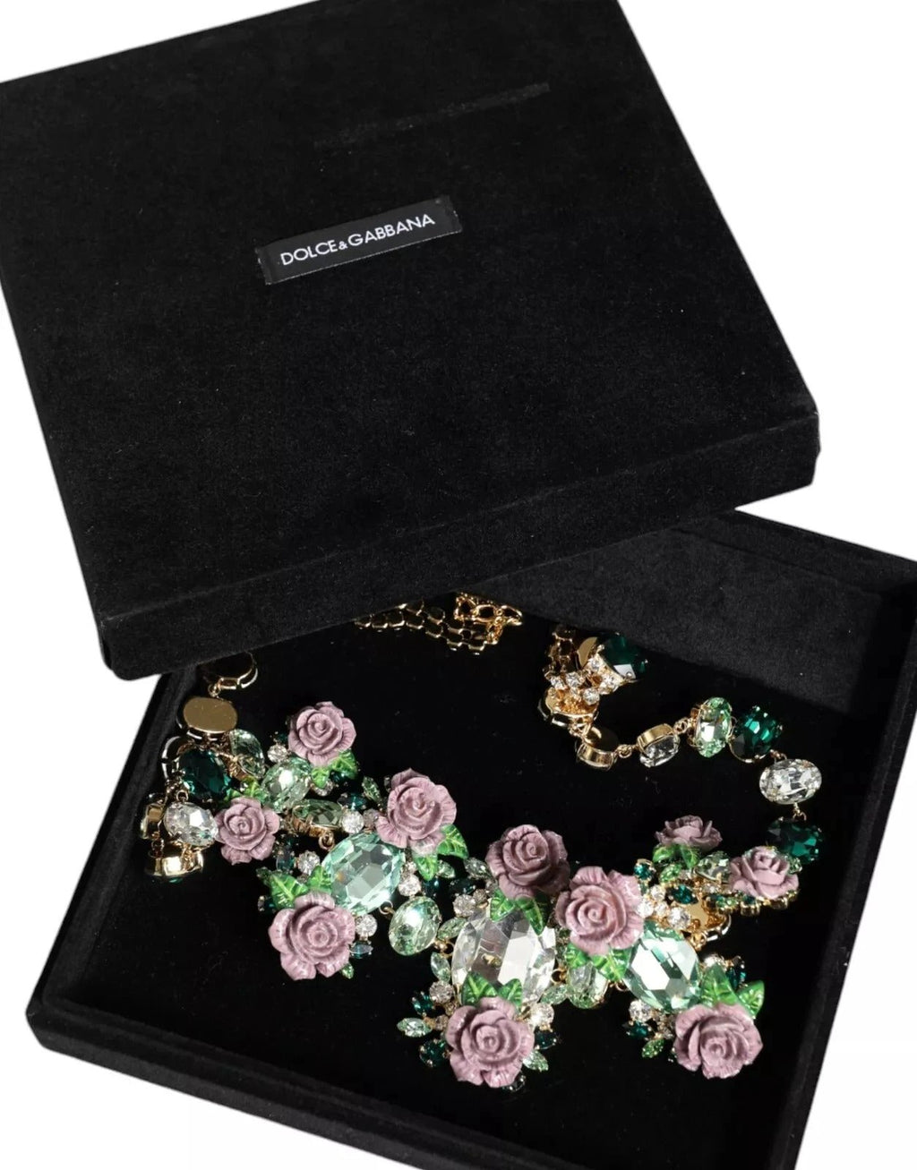 Dolce & Gabbana Gold Brass Link Chain Rose Petal Crystal Necklace by Dolce & Gabbana