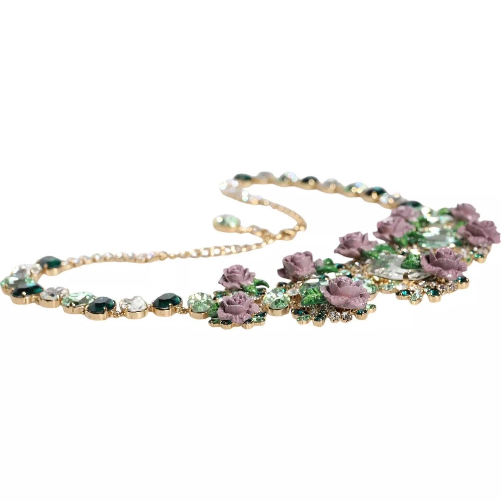 Dolce & Gabbana Gold Brass Link Chain Rose Petal Crystal Necklace by Dolce & Gabbana