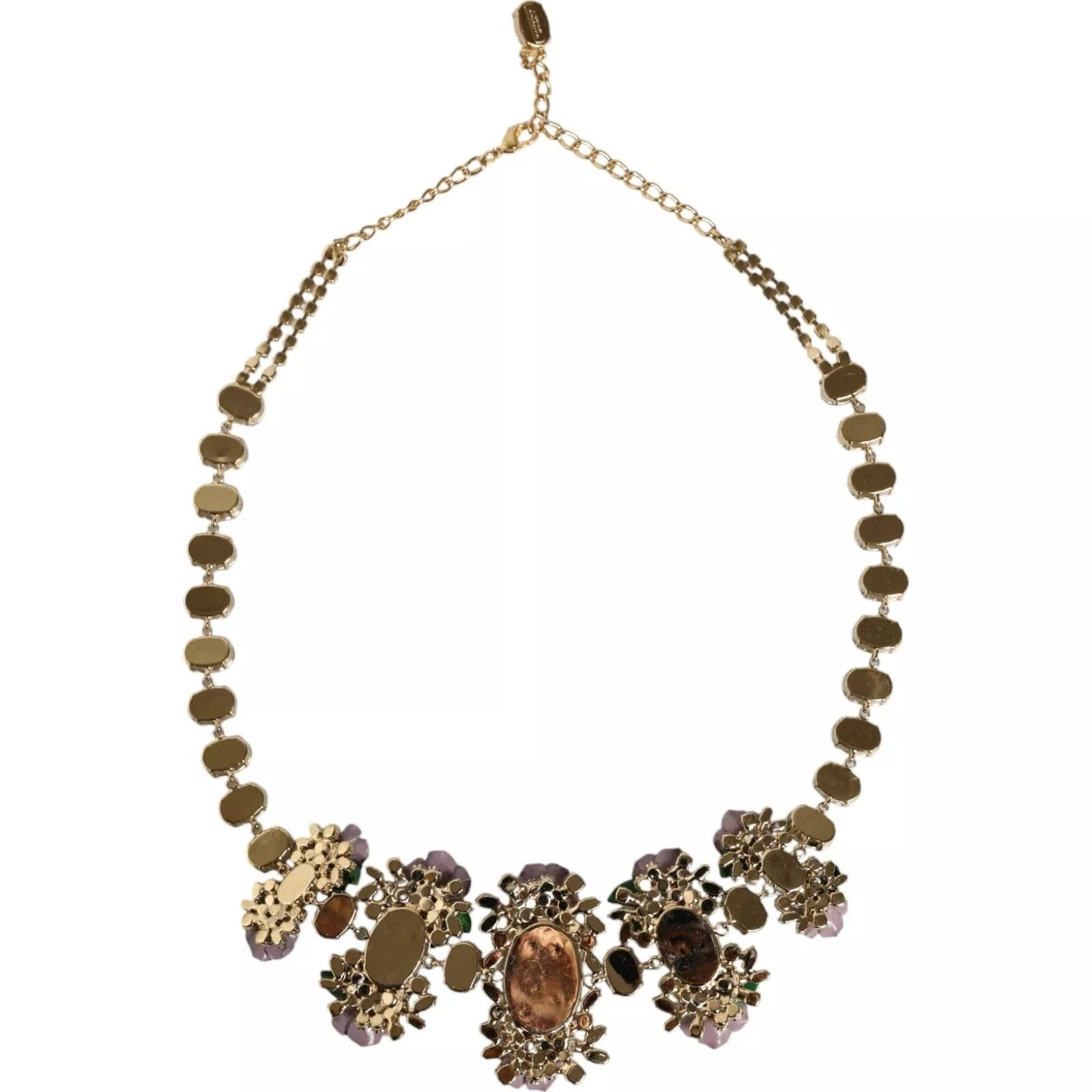 Dolce & Gabbana Gold Brass Link Chain Rose Petal Crystal Necklace by Dolce & Gabbana