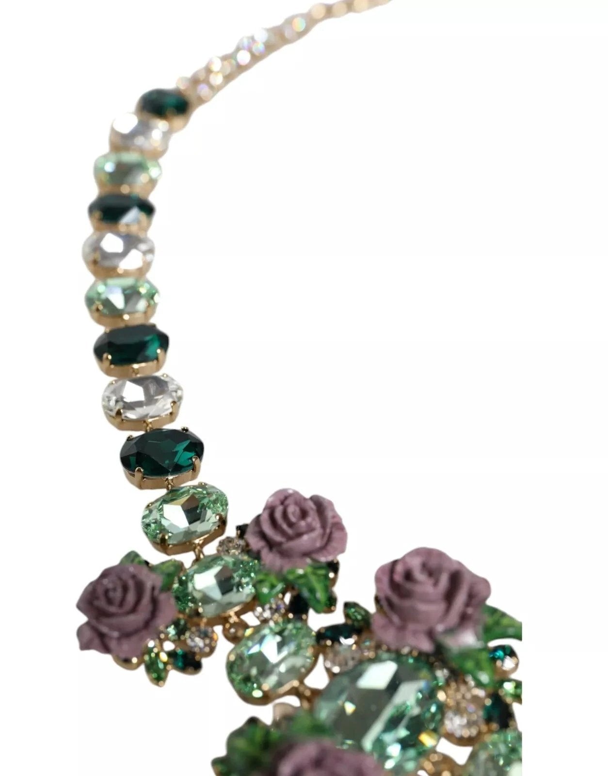 Dolce & Gabbana Gold Brass Link Chain Rose Petal Crystal Necklace by Dolce & Gabbana