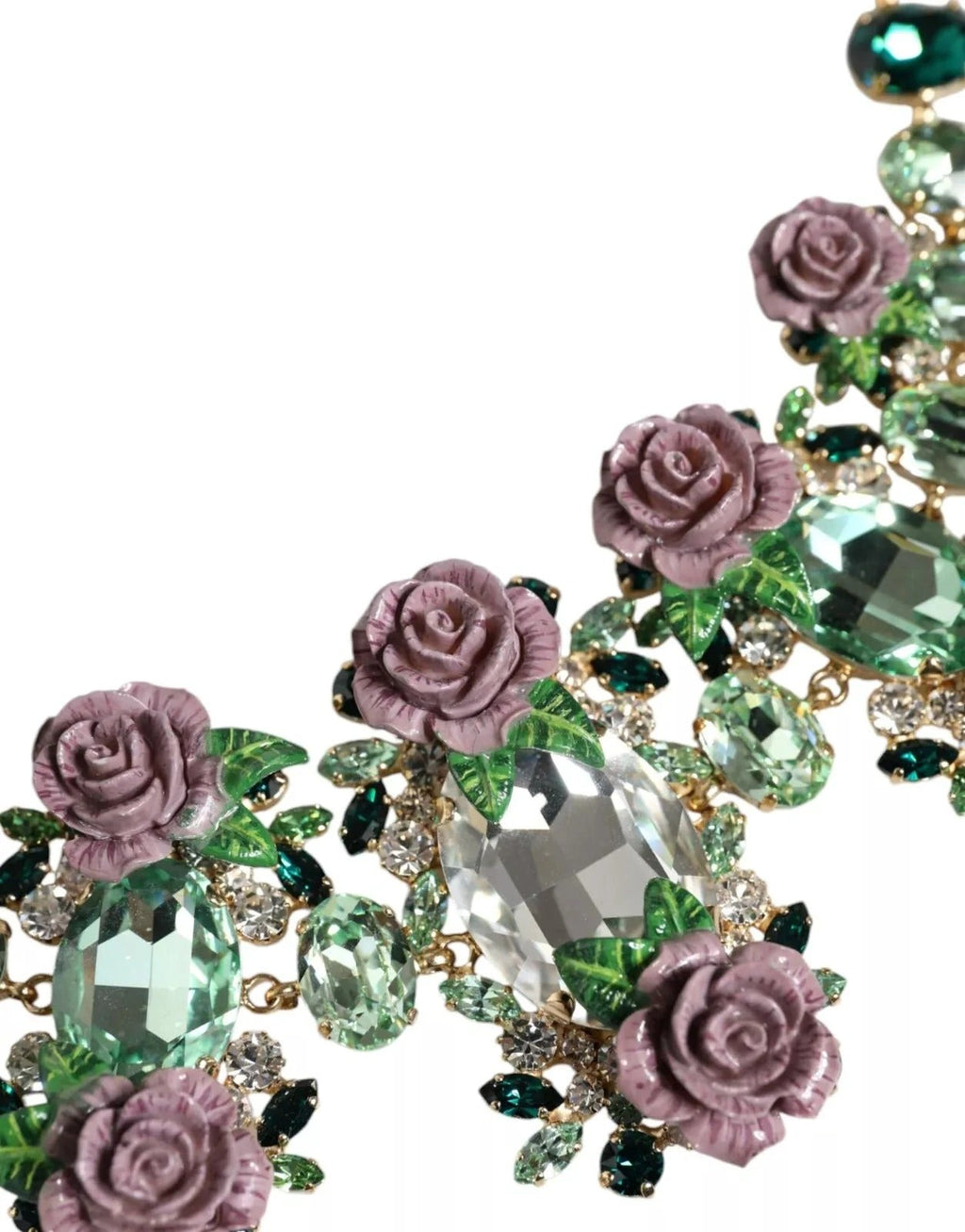 Dolce & Gabbana Gold Brass Link Chain Rose Petal Crystal Necklace by Dolce & Gabbana