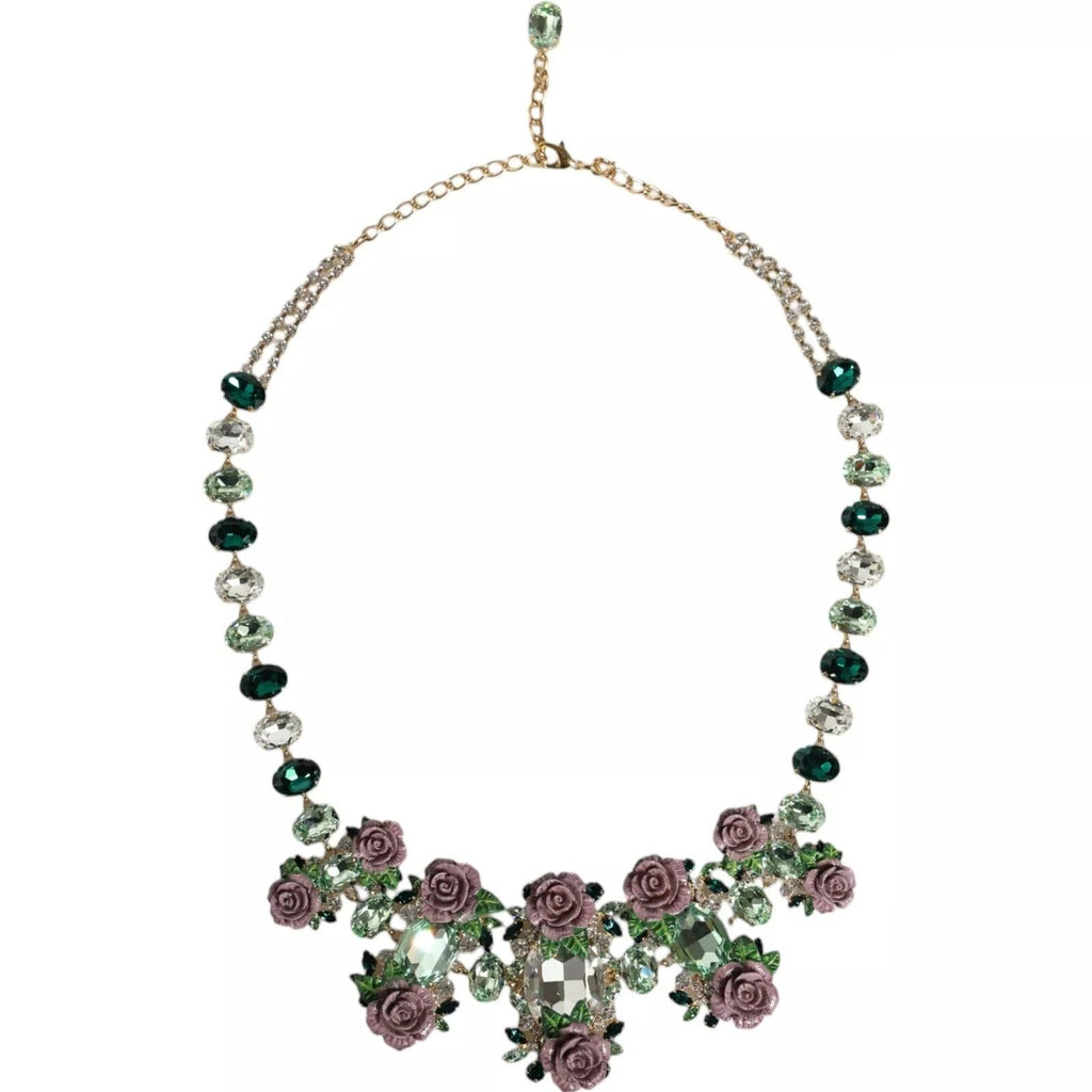 Dolce & Gabbana Gold Brass Link Chain Rose Petal Crystal Necklace by Dolce & Gabbana