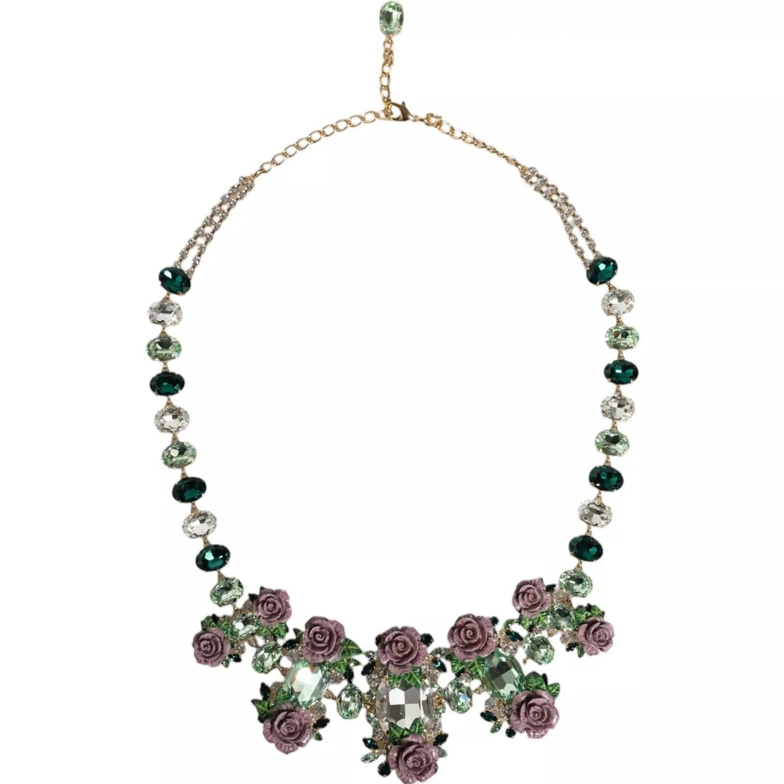 Dolce & Gabbana Gold Brass Link Chain Rose Petal Crystal Necklace by Dolce & Gabbana