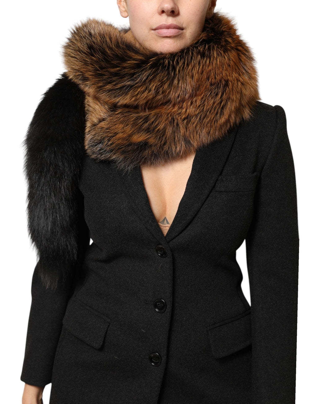 Dolce & Gabbana Brown Red Fox Fur Neck Cashmere Warmer Scarf by Dolce & Gabbana