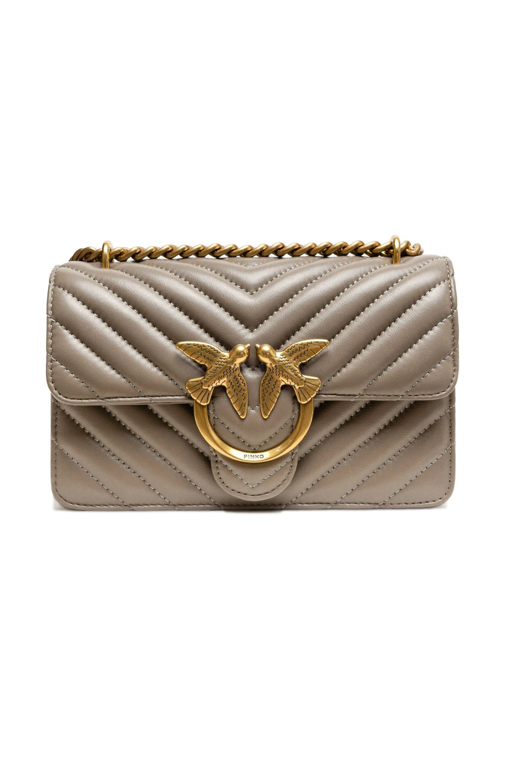 PINKO Grey Leather Love One Mini Shoulder Bag by PINKO