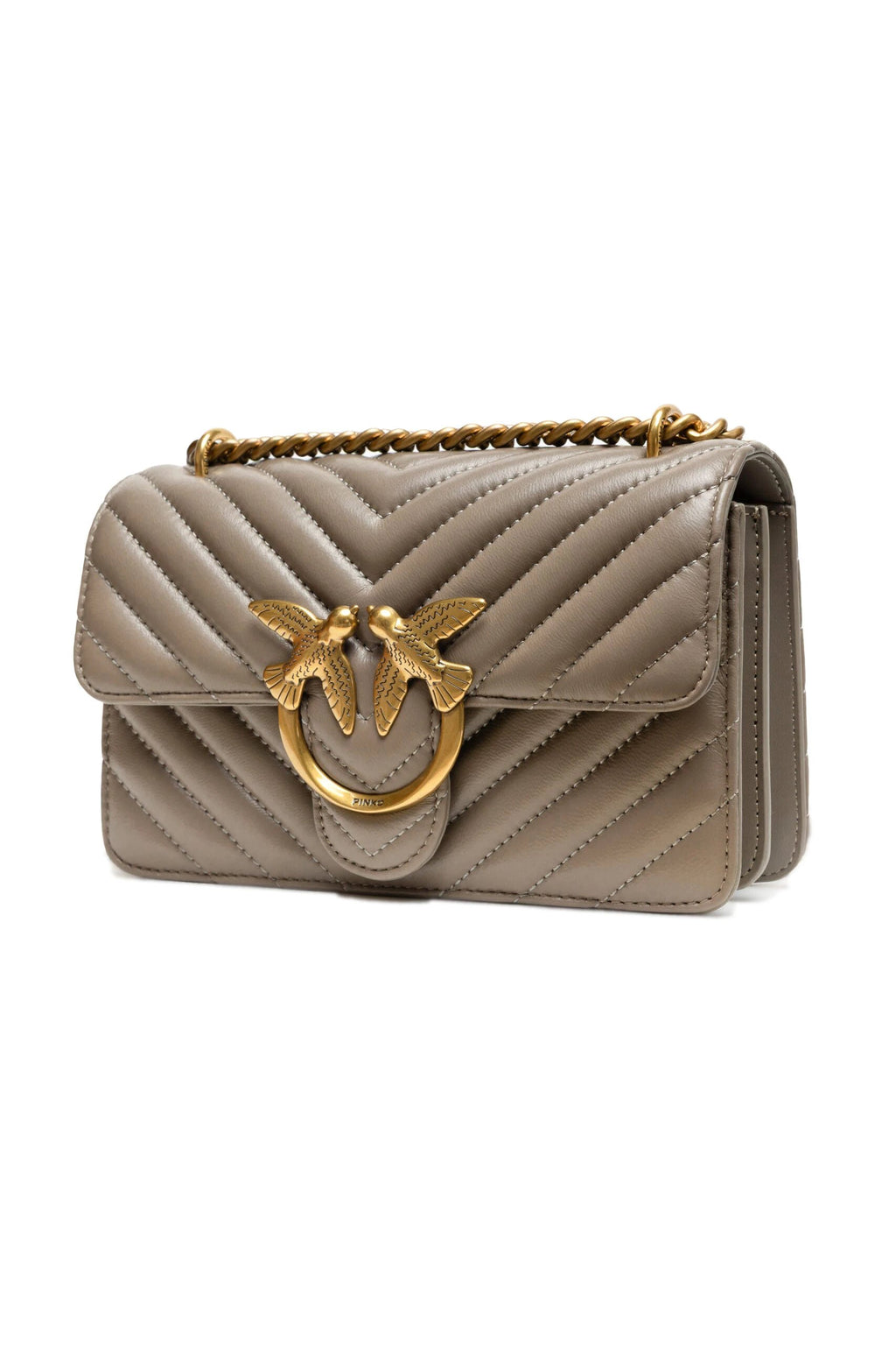 PINKO Grey Leather Love One Mini Shoulder Bag by PINKO