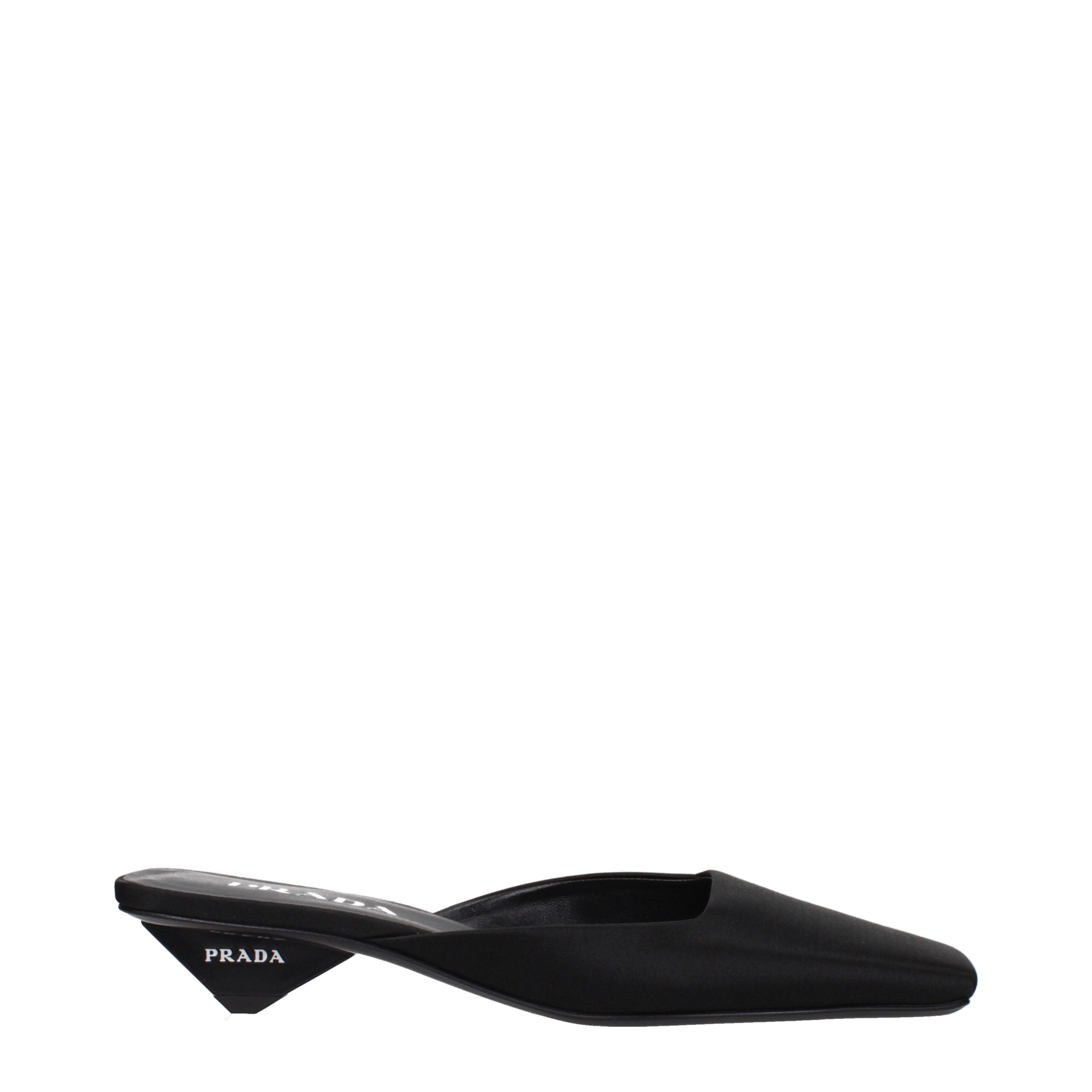 Sandales plates Prada en satin noir