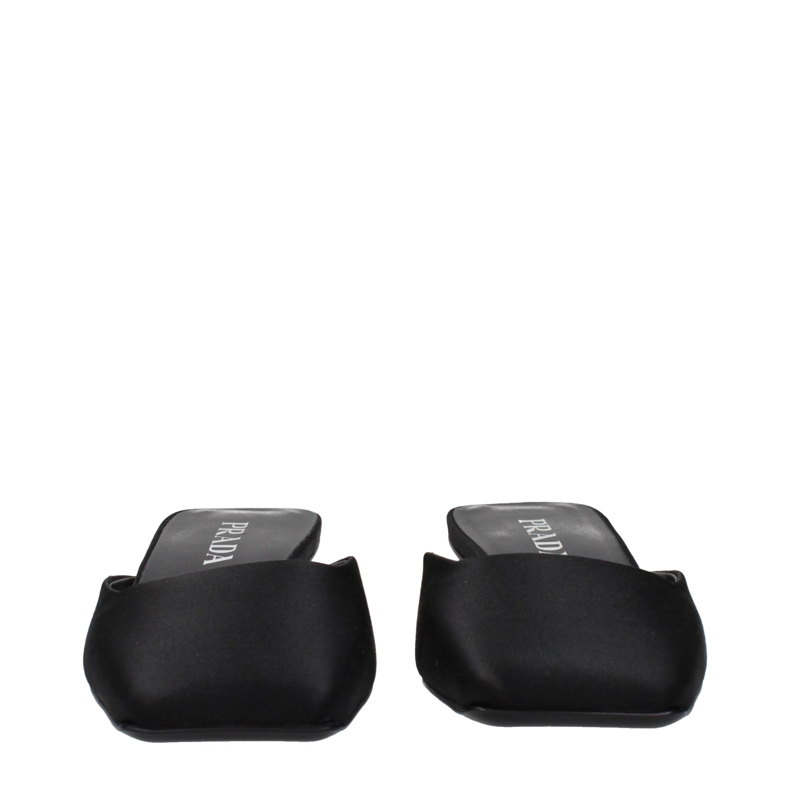 Sandales plates Prada en satin noir