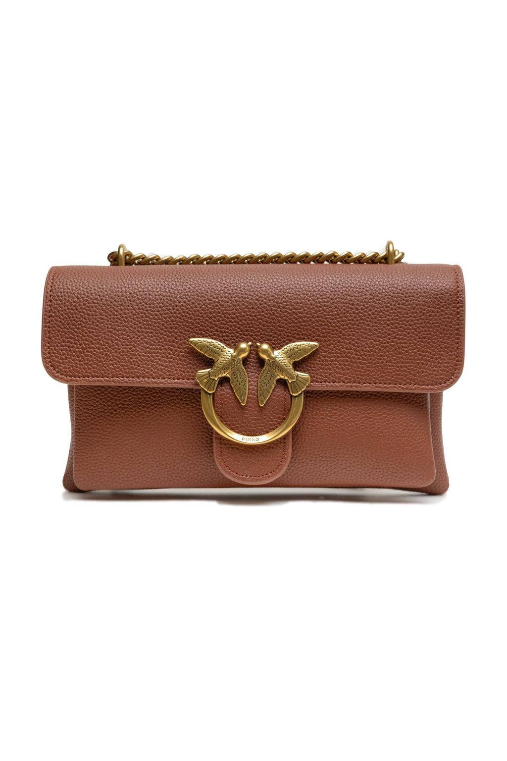 PINKO Brown Leather Love Boucle Riga Shoulder Bag by PINKO
