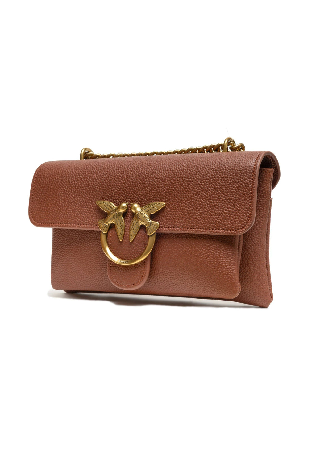 PINKO Brown Leather Love Boucle Riga Shoulder Bag by PINKO