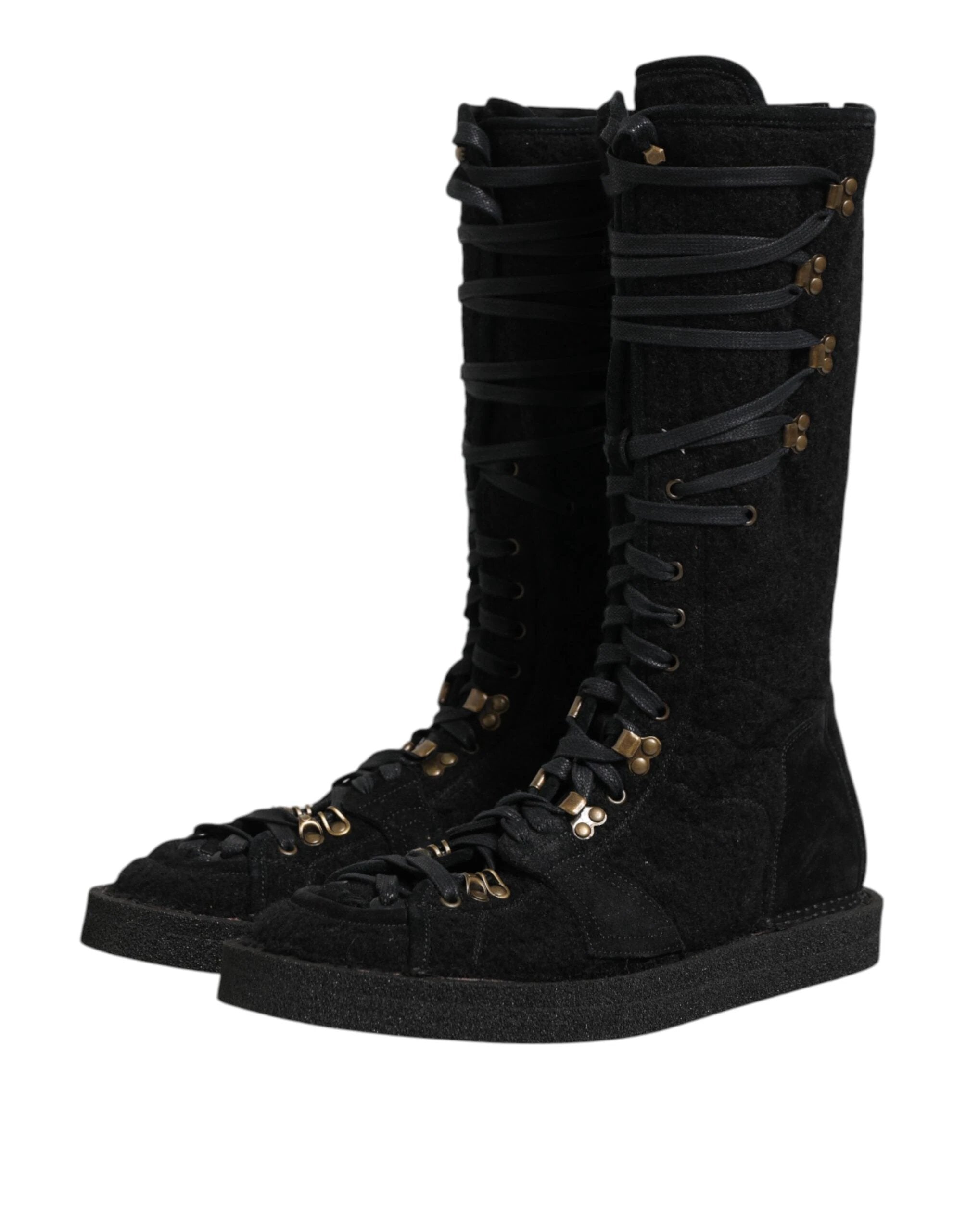 Dolce & Gabbana Black Alpaca Wool Suede Mid Calf Boots Shoes by Dolce & Gabbana