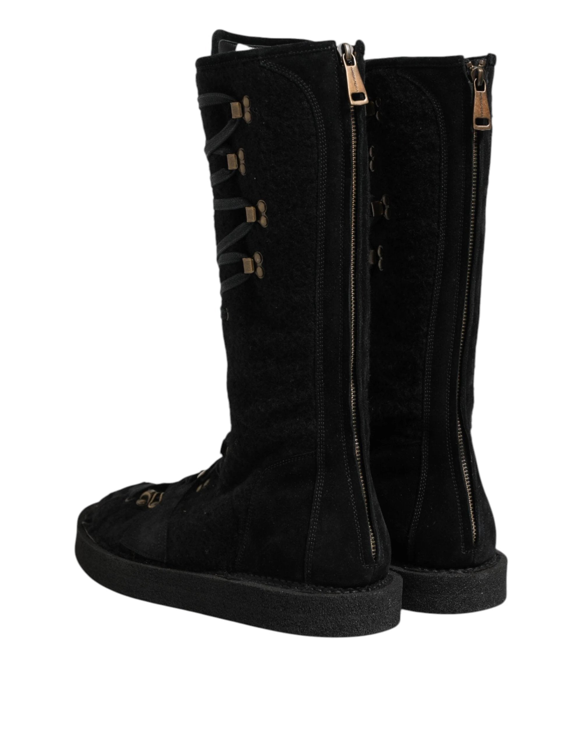 Dolce & Gabbana Black Alpaca Wool Suede Mid Calf Boots Shoes by Dolce & Gabbana