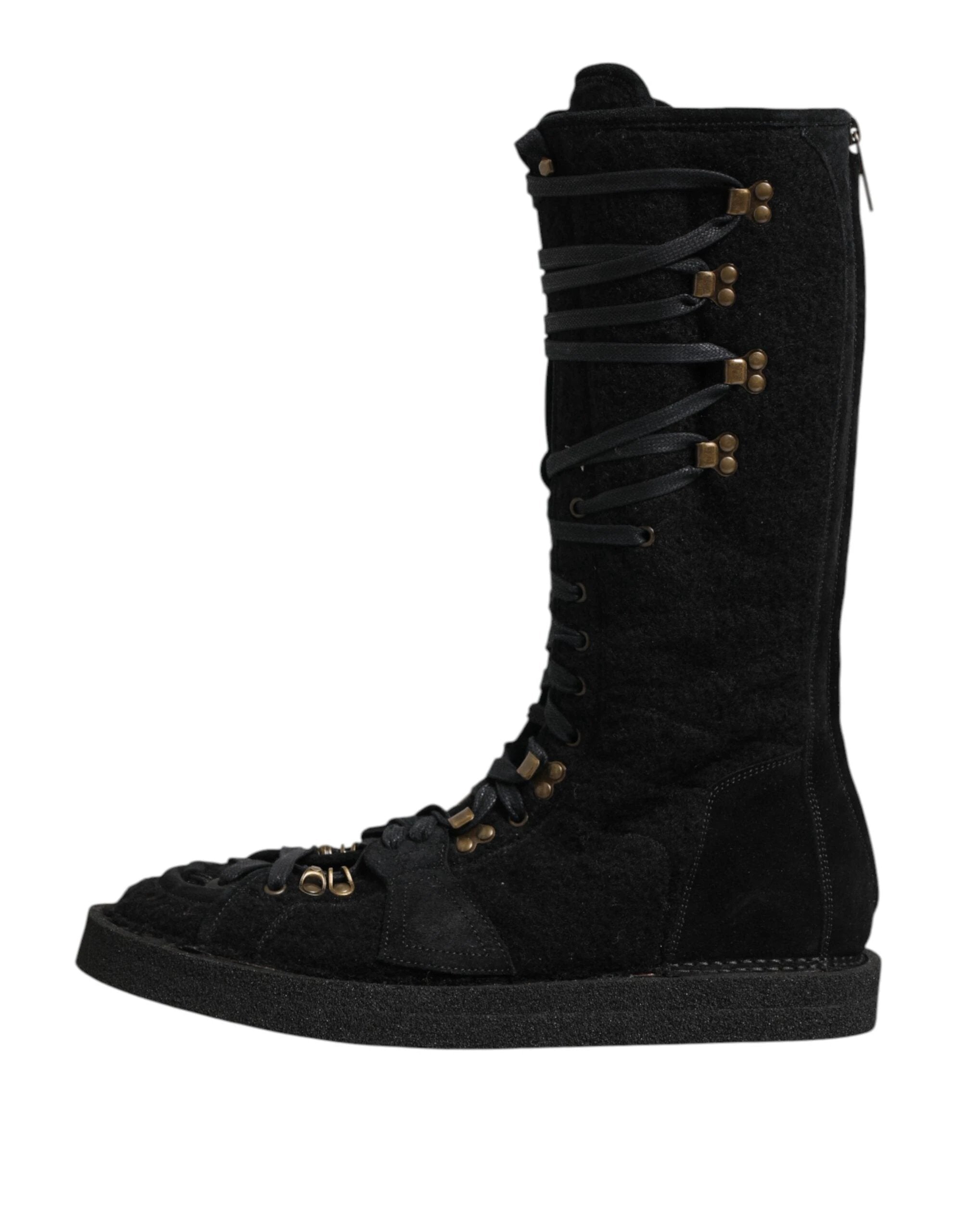 Dolce & Gabbana Black Alpaca Wool Suede Mid Calf Boots Shoes by Dolce & Gabbana