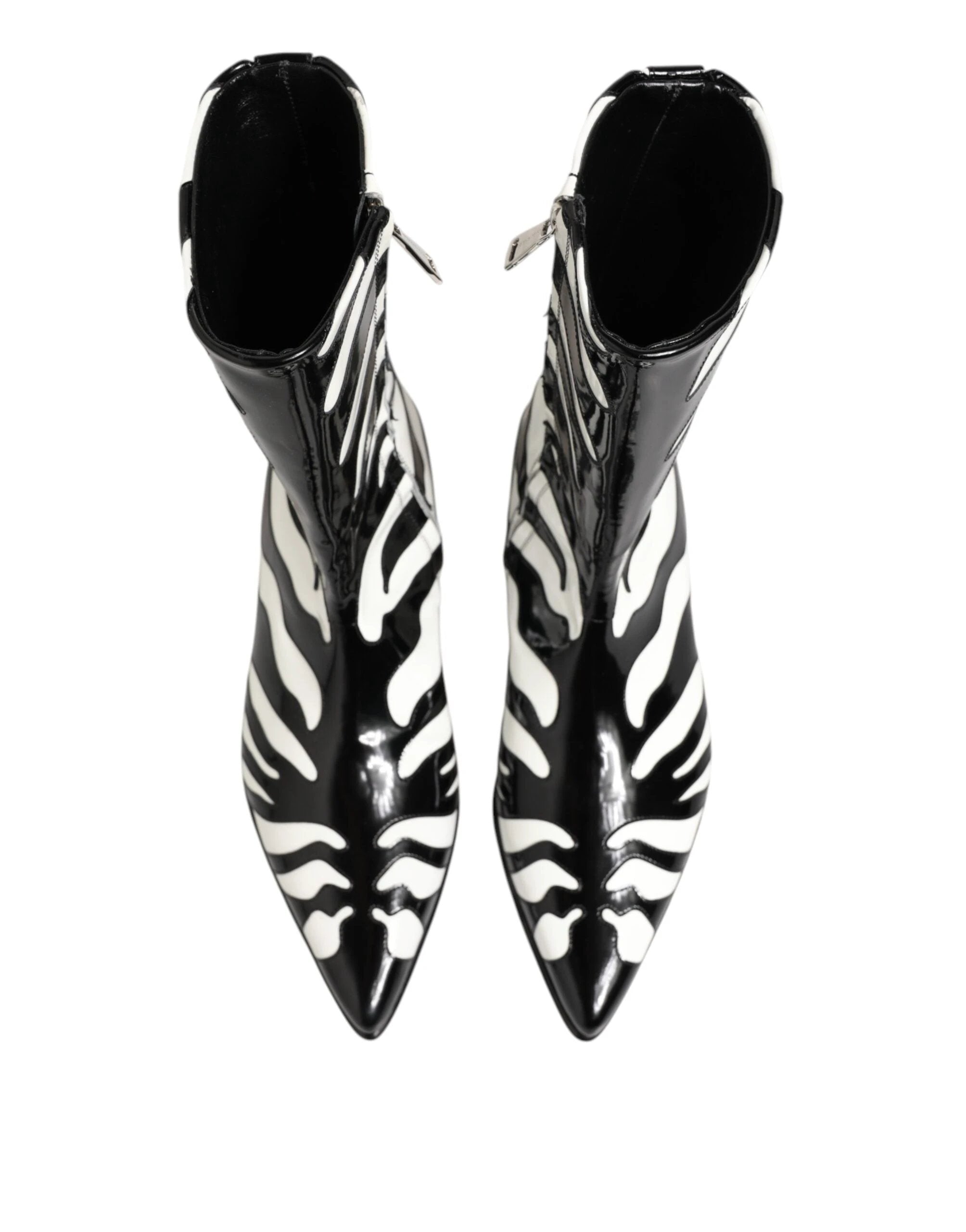 Dolce & Gabbana Black White Zebra Leather Mid Calf Boots Shoes by Dolce & Gabbana