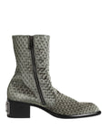 Dolce & Gabbana Gray Cotton Velvet Mid Calf Short Boots Shoes by Dolce & Gabbana